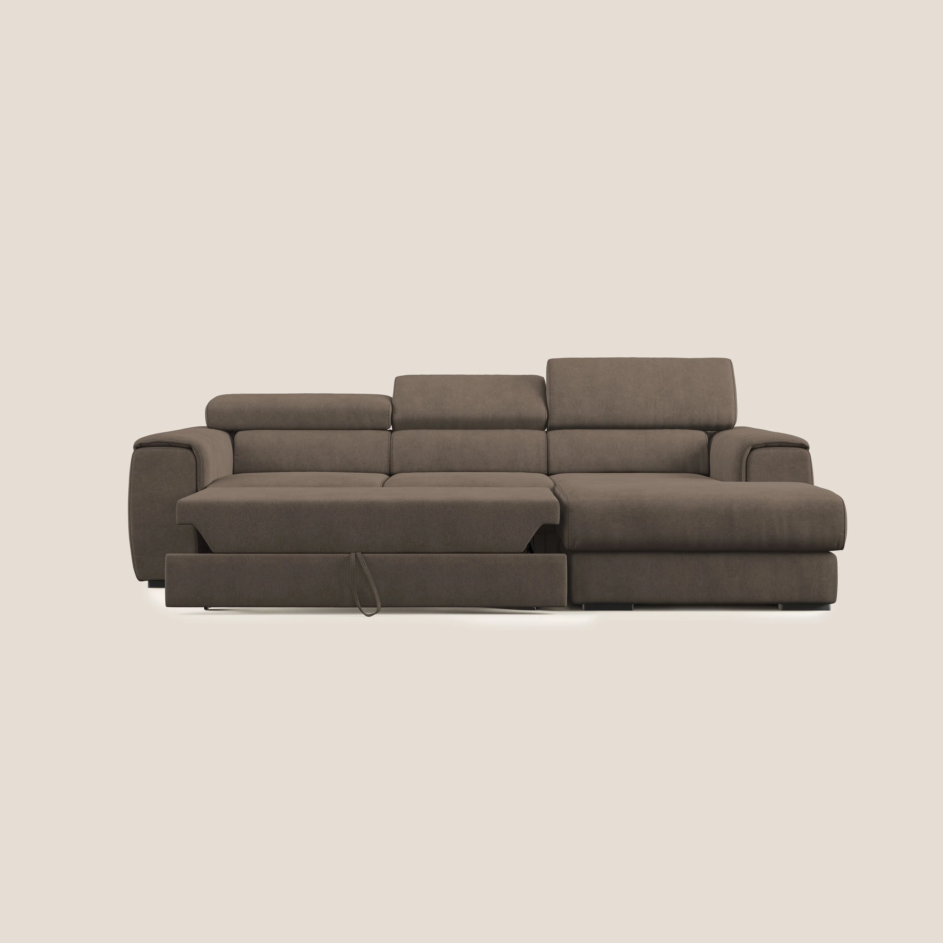 Zeno canapé d'angle et pouf extractible en tissu doux imperméable T02 marron - Image 9