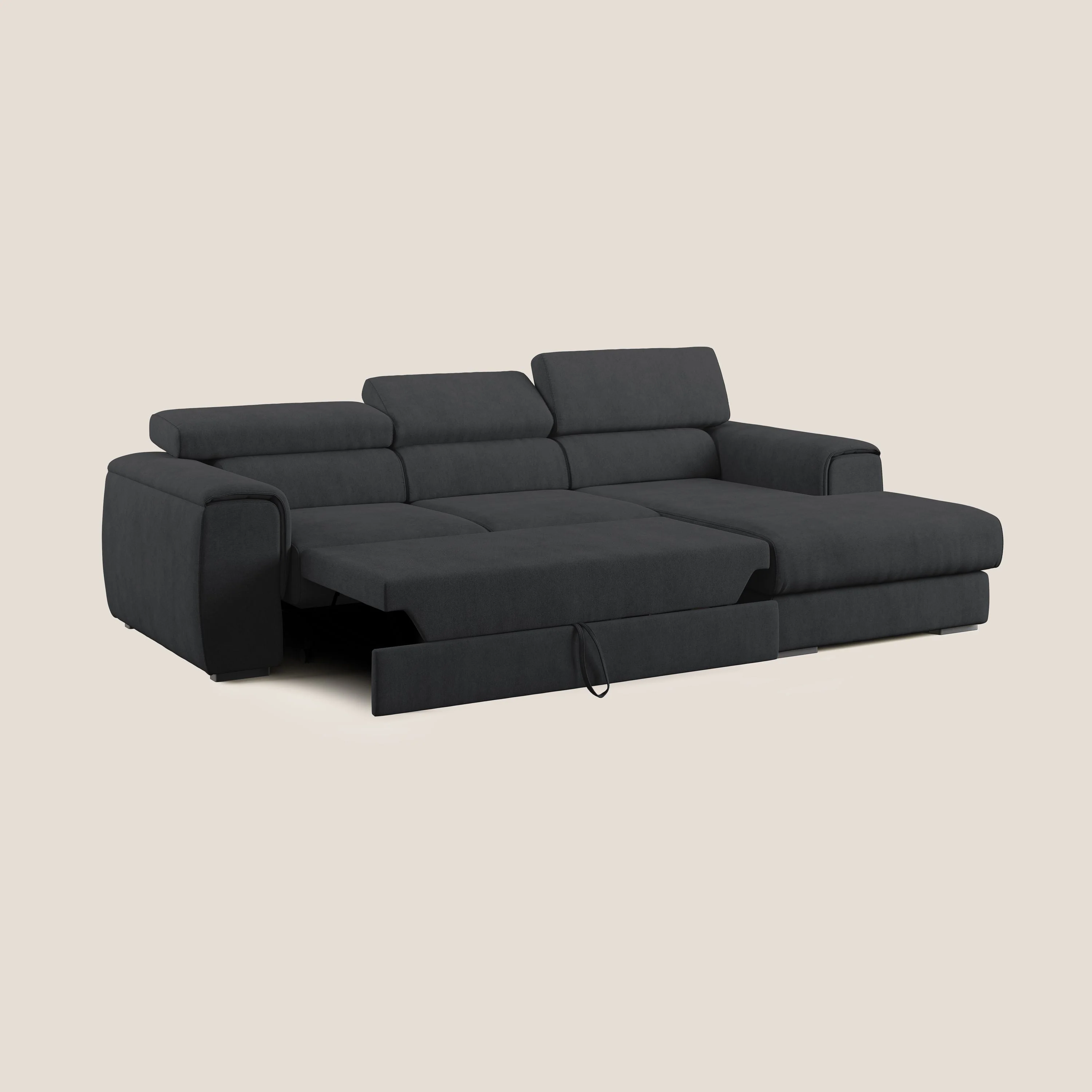 Zeno canapé d'angle et pouf extractible en tissu doux imperméable T02 noir - Image 2