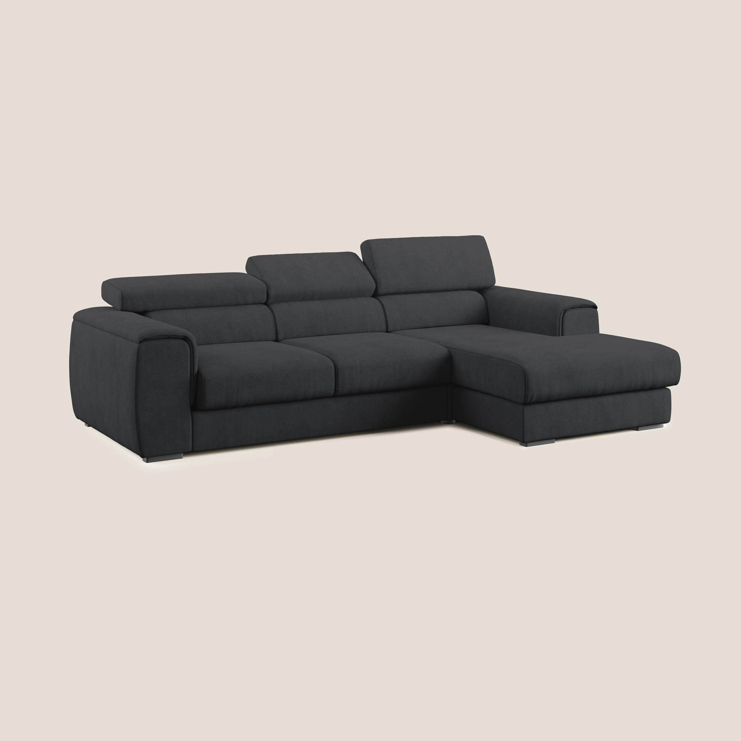 Zeno canapé d'angle et pouf extractible en tissu doux imperméable T02 noir - Image 3