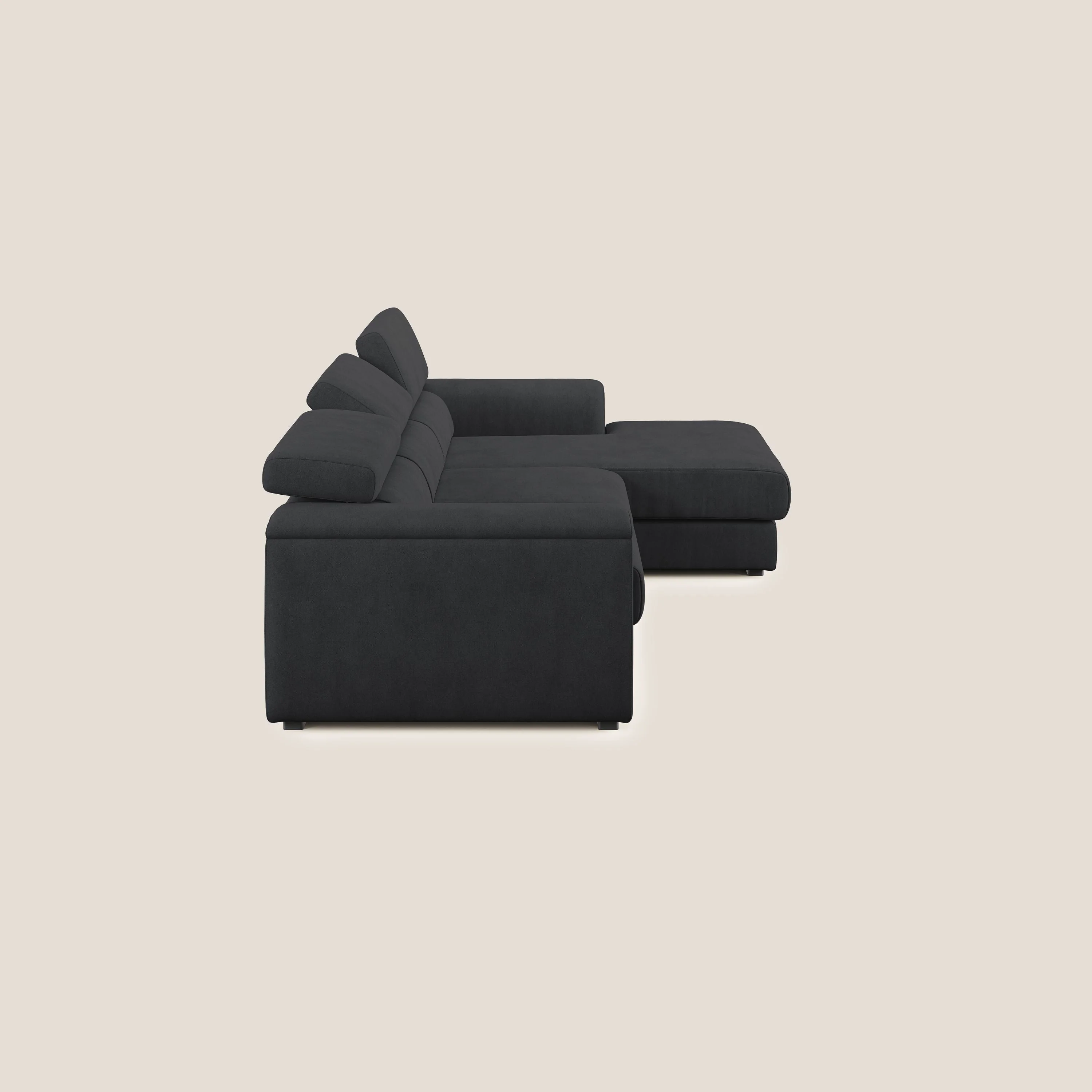Zeno canapé d'angle et pouf extractible en tissu doux imperméable T02 noir - Image 4