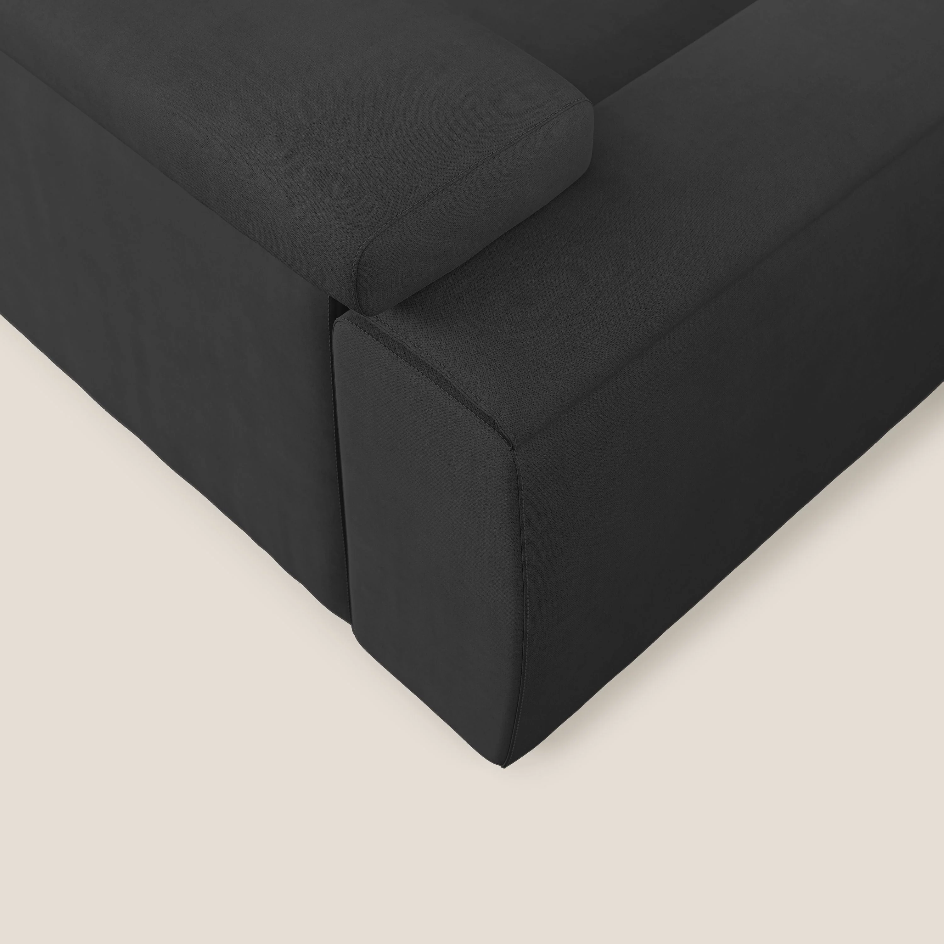 Zeno canapé d'angle et pouf extractible en tissu doux imperméable T02 noir - Image 7