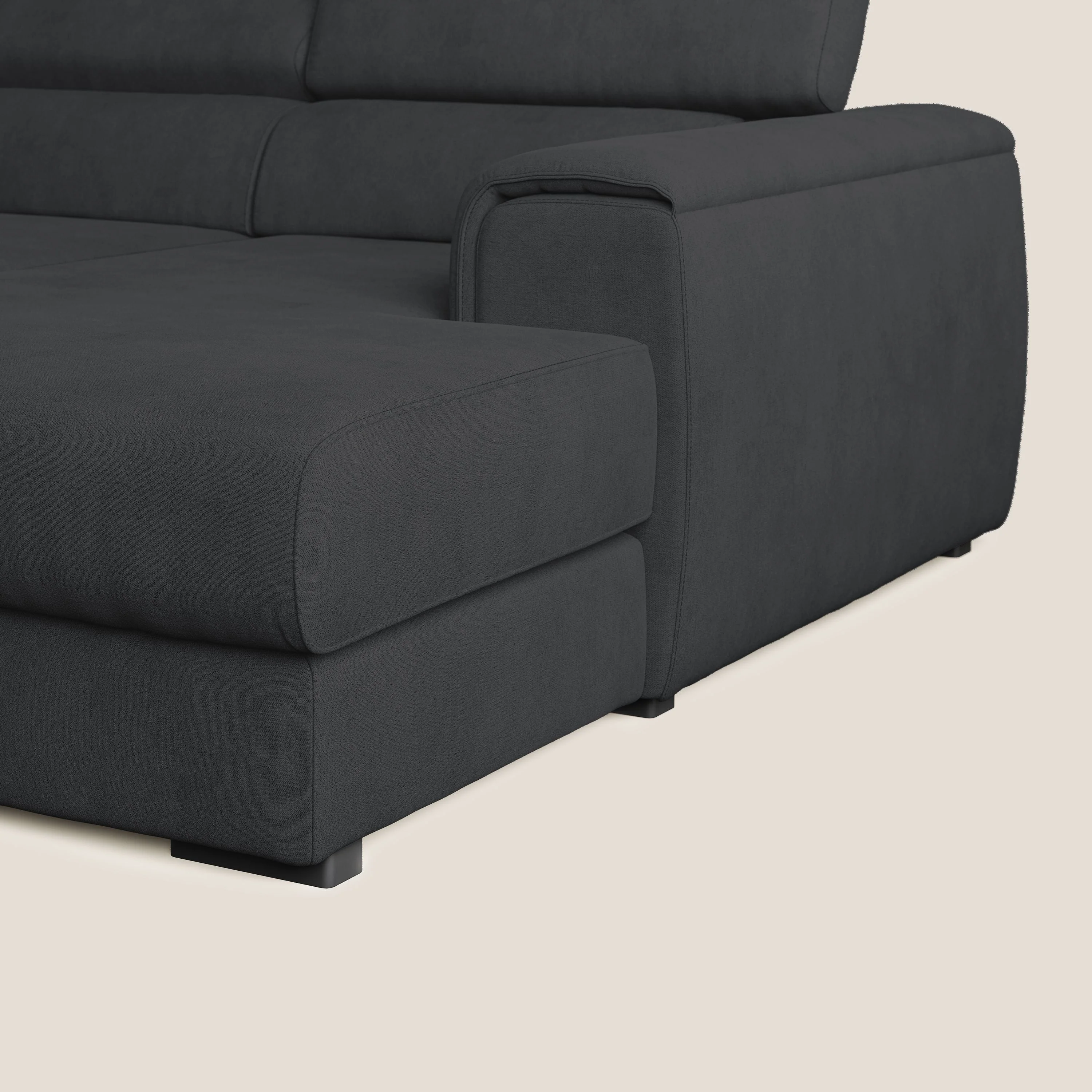 Zeno canapé d'angle et pouf extractible en tissu doux imperméable T02 noir - Image 8