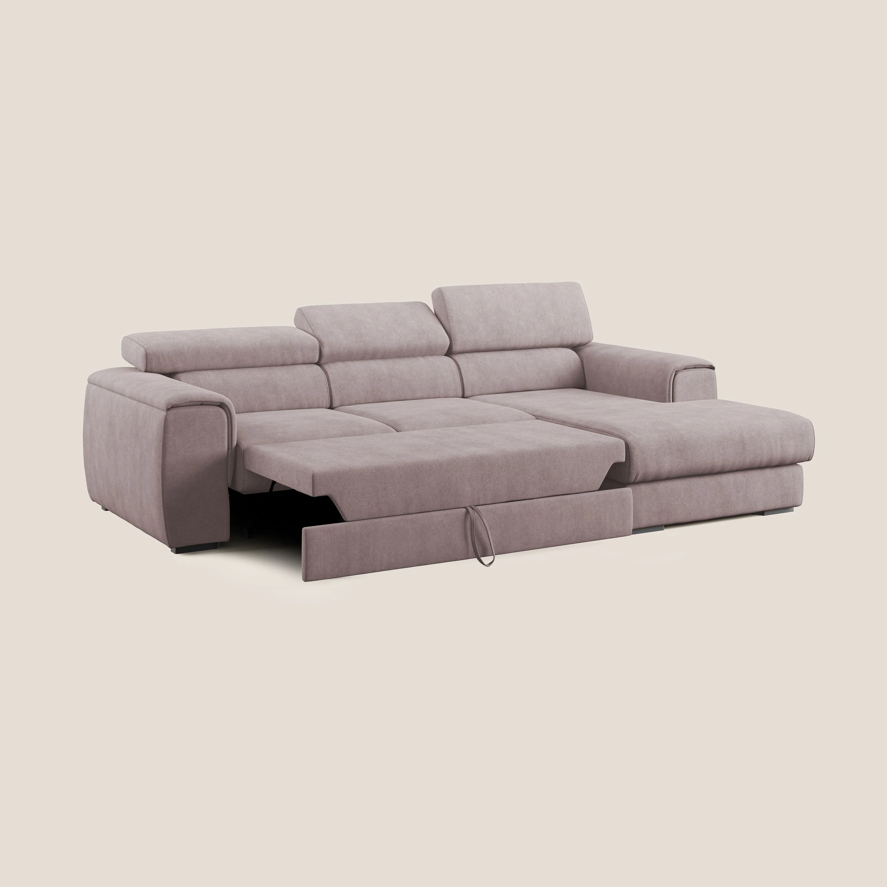 Zeno canapé d'angle et pouf extractible en tissu doux imperméable T02 rose - Image 2