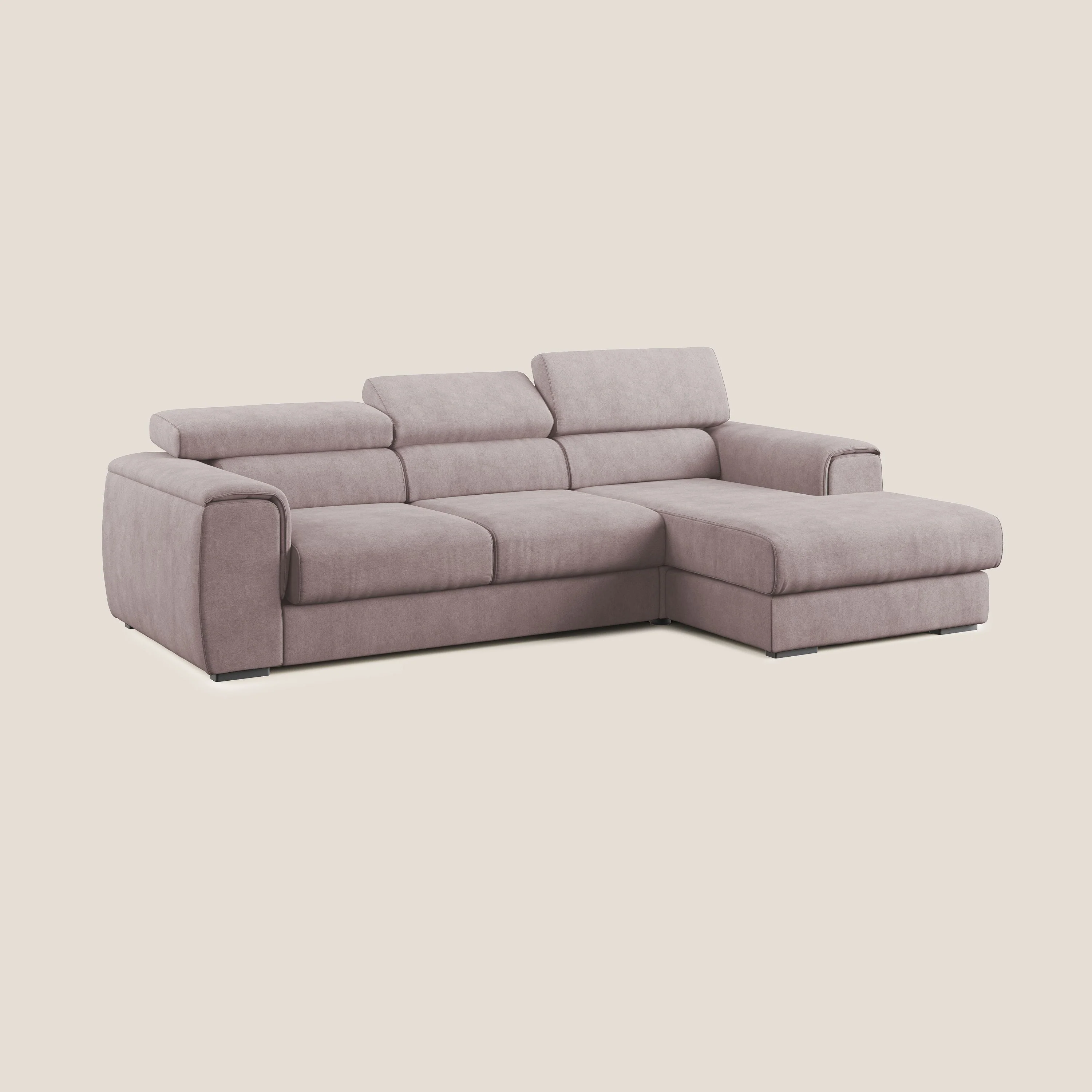 Zeno canapé d'angle et pouf extractible en tissu doux imperméable T02 rose - Image 3