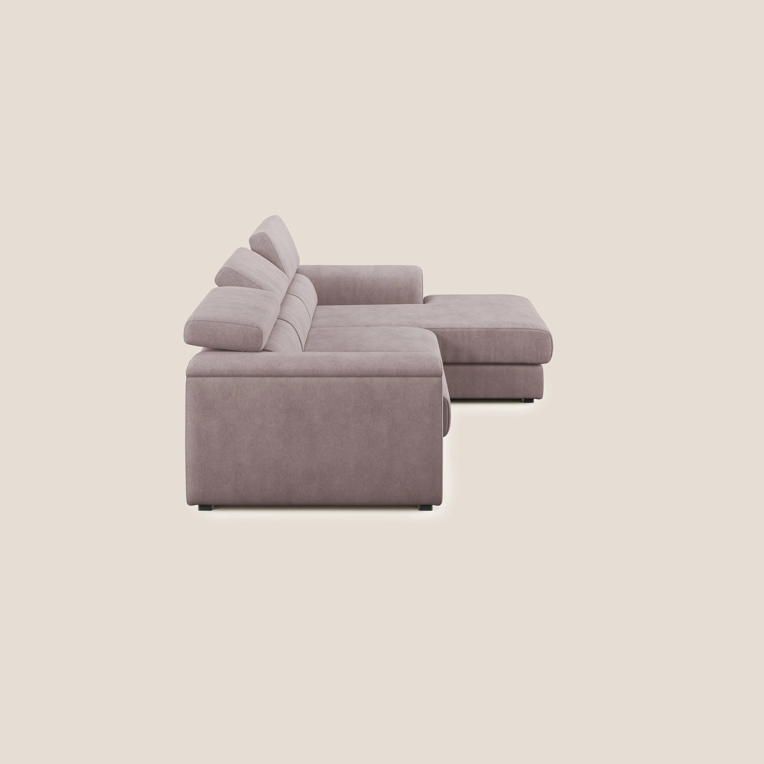 Zeno canapé d'angle et pouf extractible en tissu doux imperméable T02 rose - Image 4