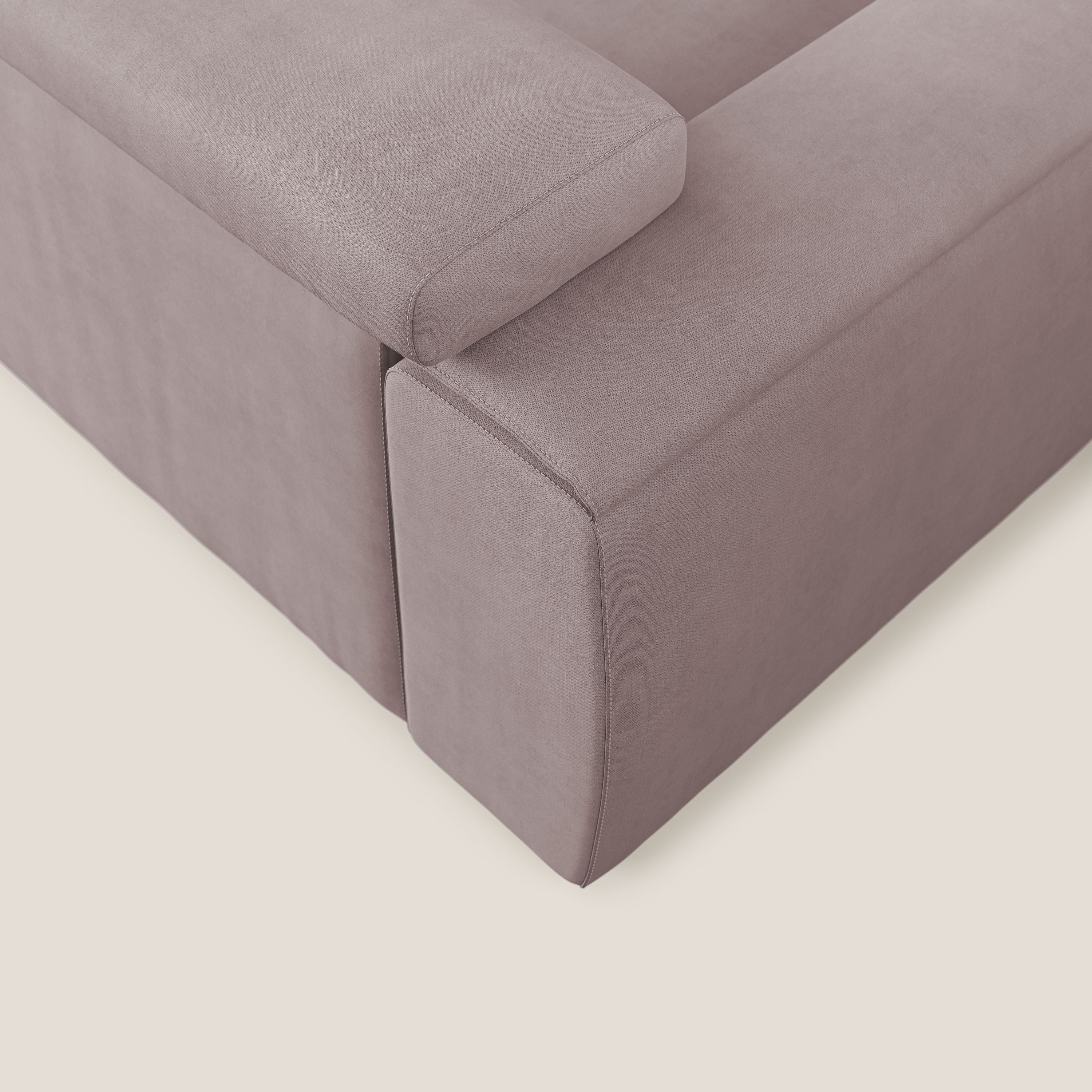 Zeno canapé d'angle et pouf extractible en tissu doux imperméable T02 rose - Image 7