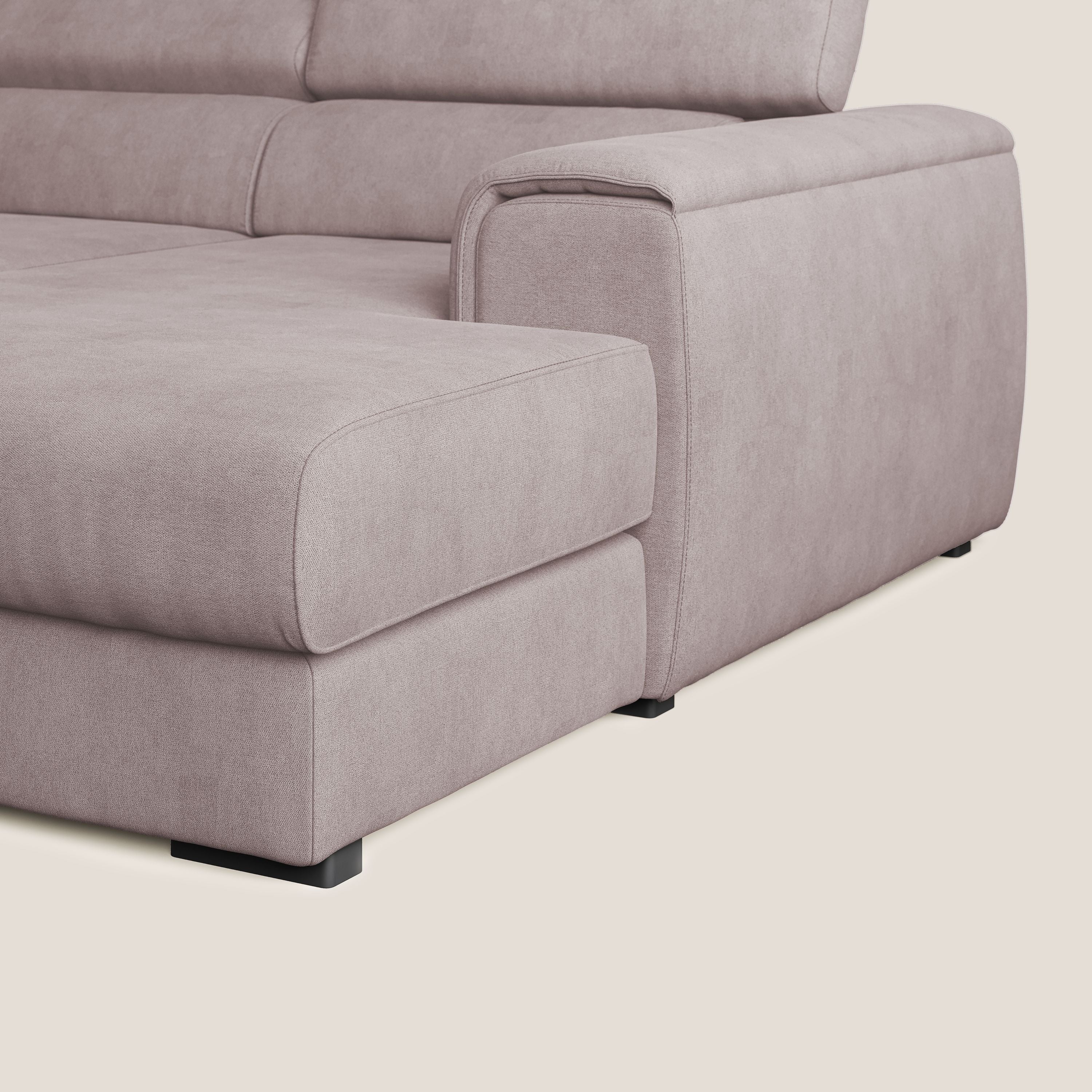 Zeno canapé d'angle et pouf extractible en tissu doux imperméable T02 rose - Image 8