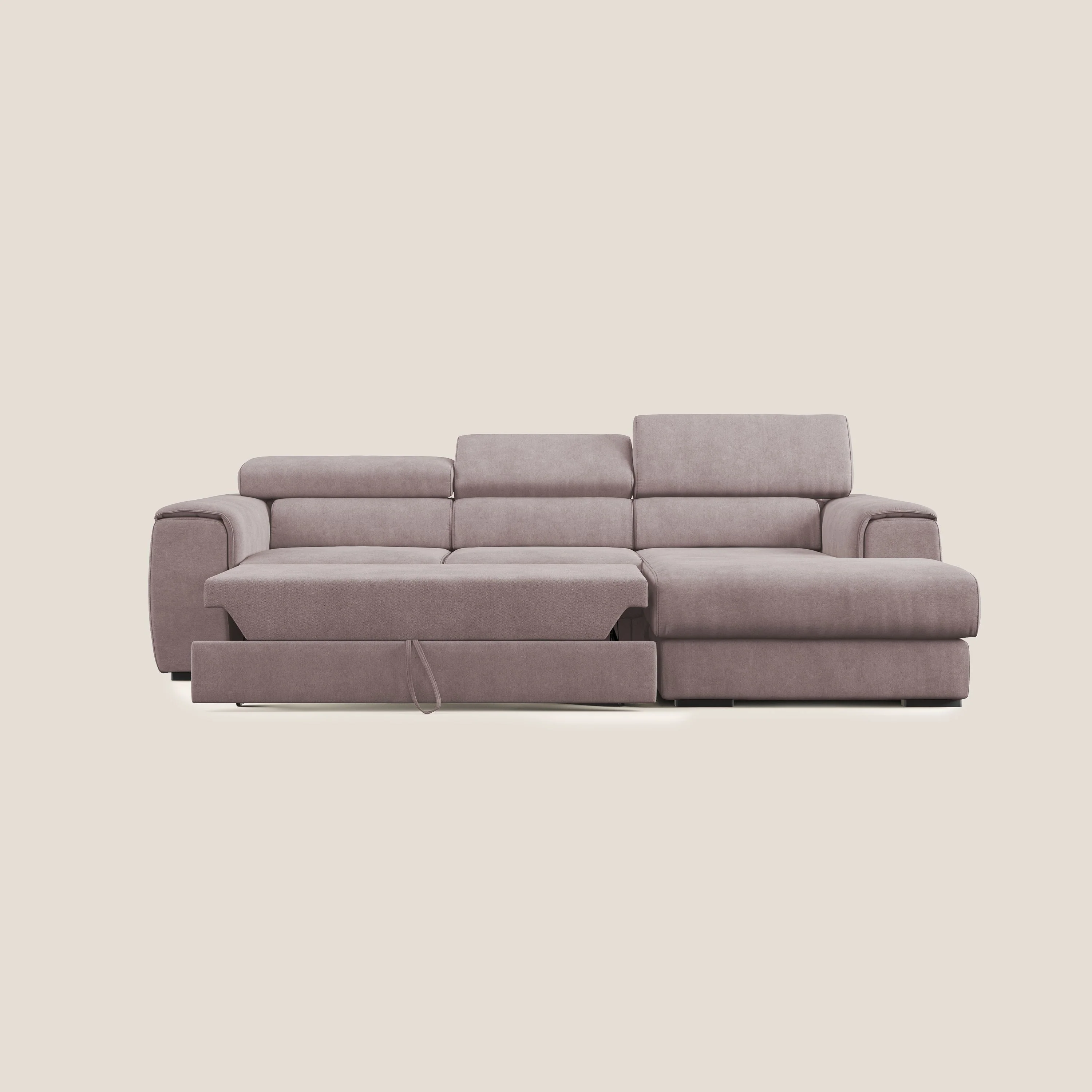 Zeno canapé d'angle et pouf extractible en tissu doux imperméable T02 rose - Image 9
