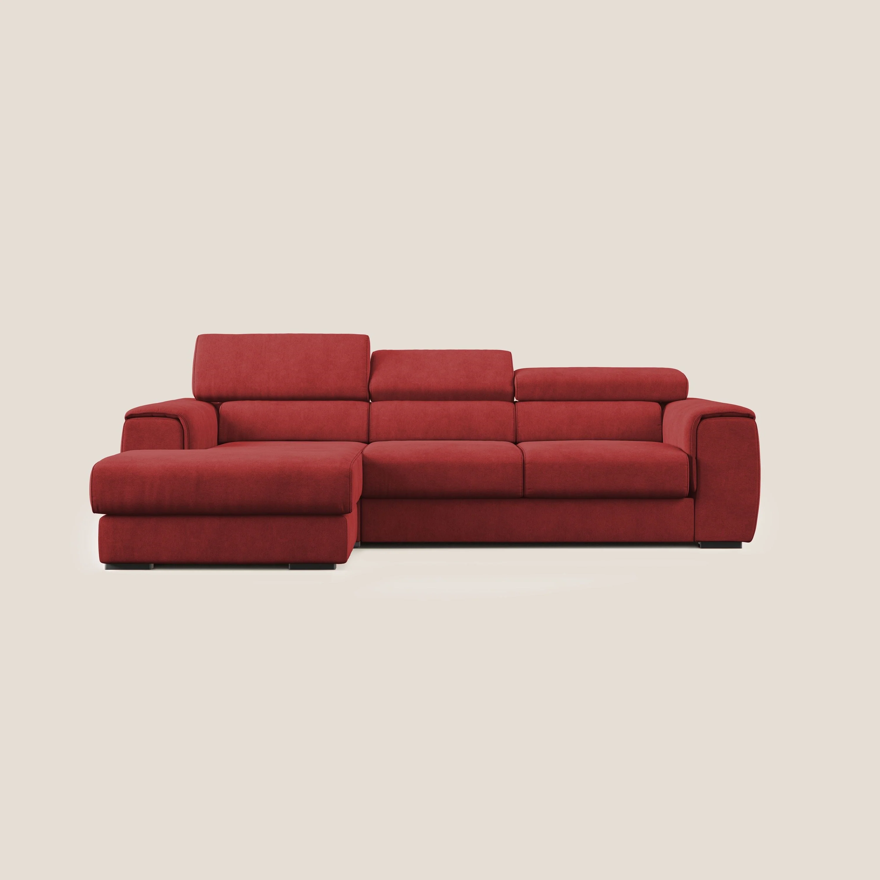 Zeno canapé d'angle et pouf extractible en tissu doux imperméable T02 rouge - Image 10