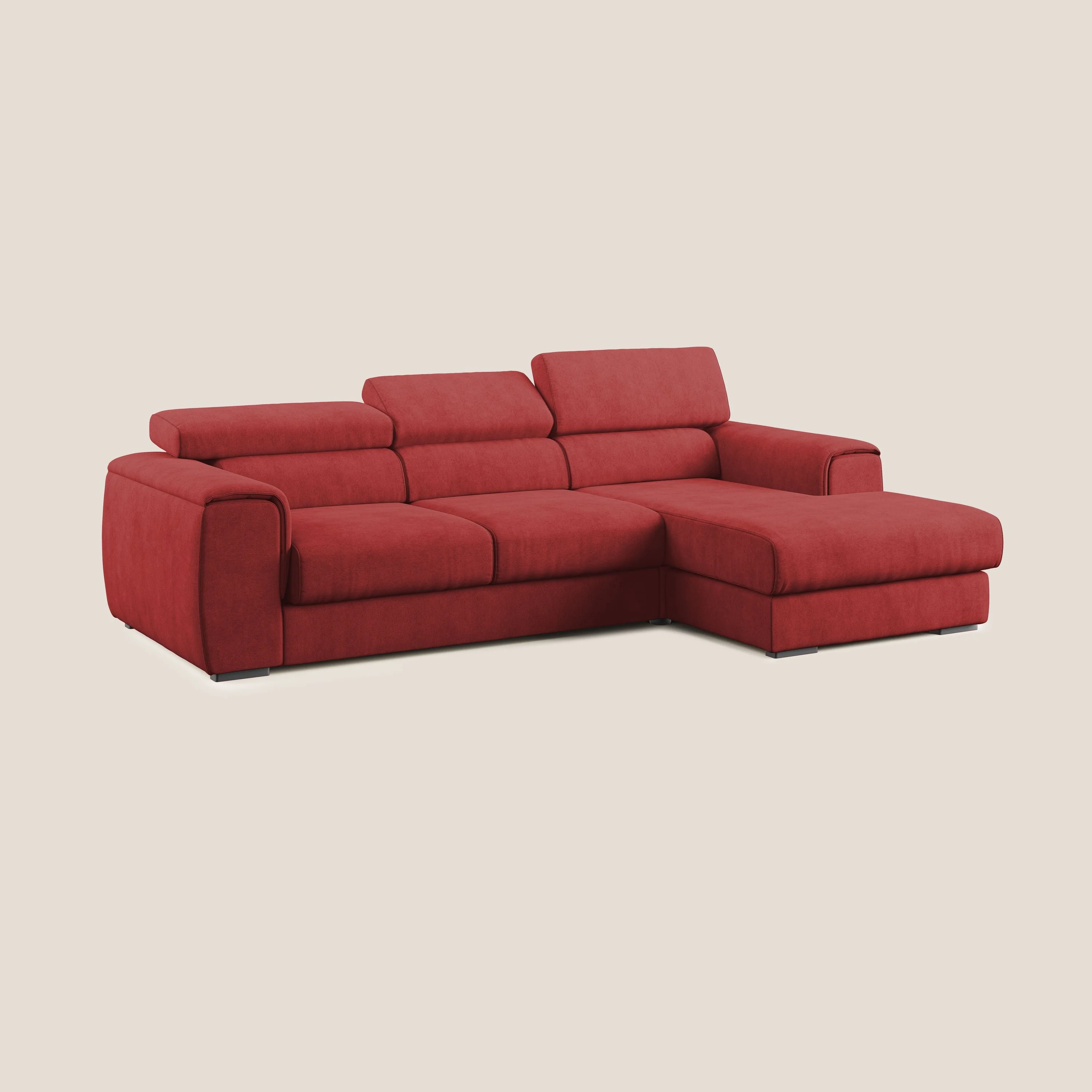 Zeno canapé d'angle et pouf extractible en tissu doux imperméable T02 rouge - Image 3