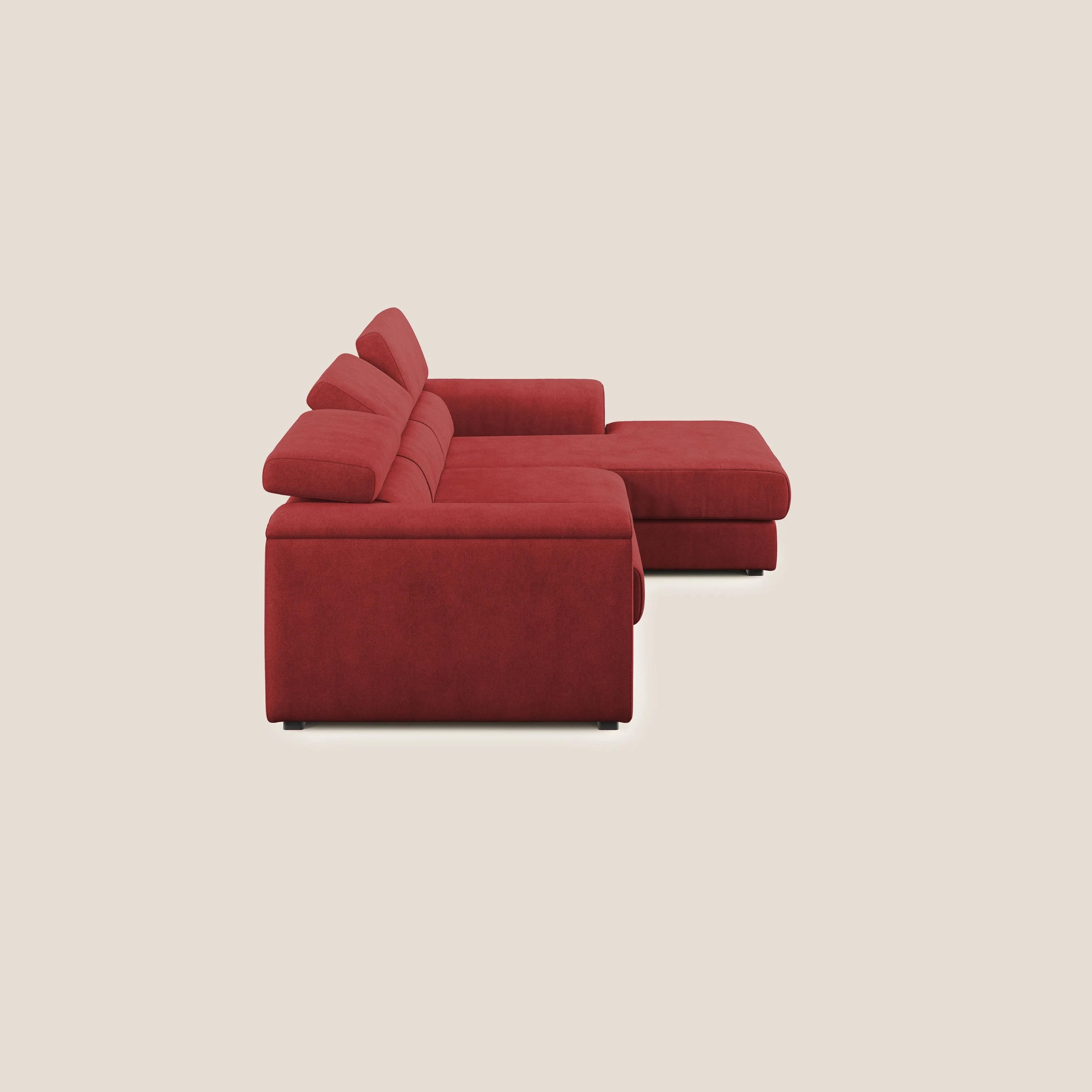 Zeno canapé d'angle et pouf extractible en tissu doux imperméable T02 rouge - Image 4