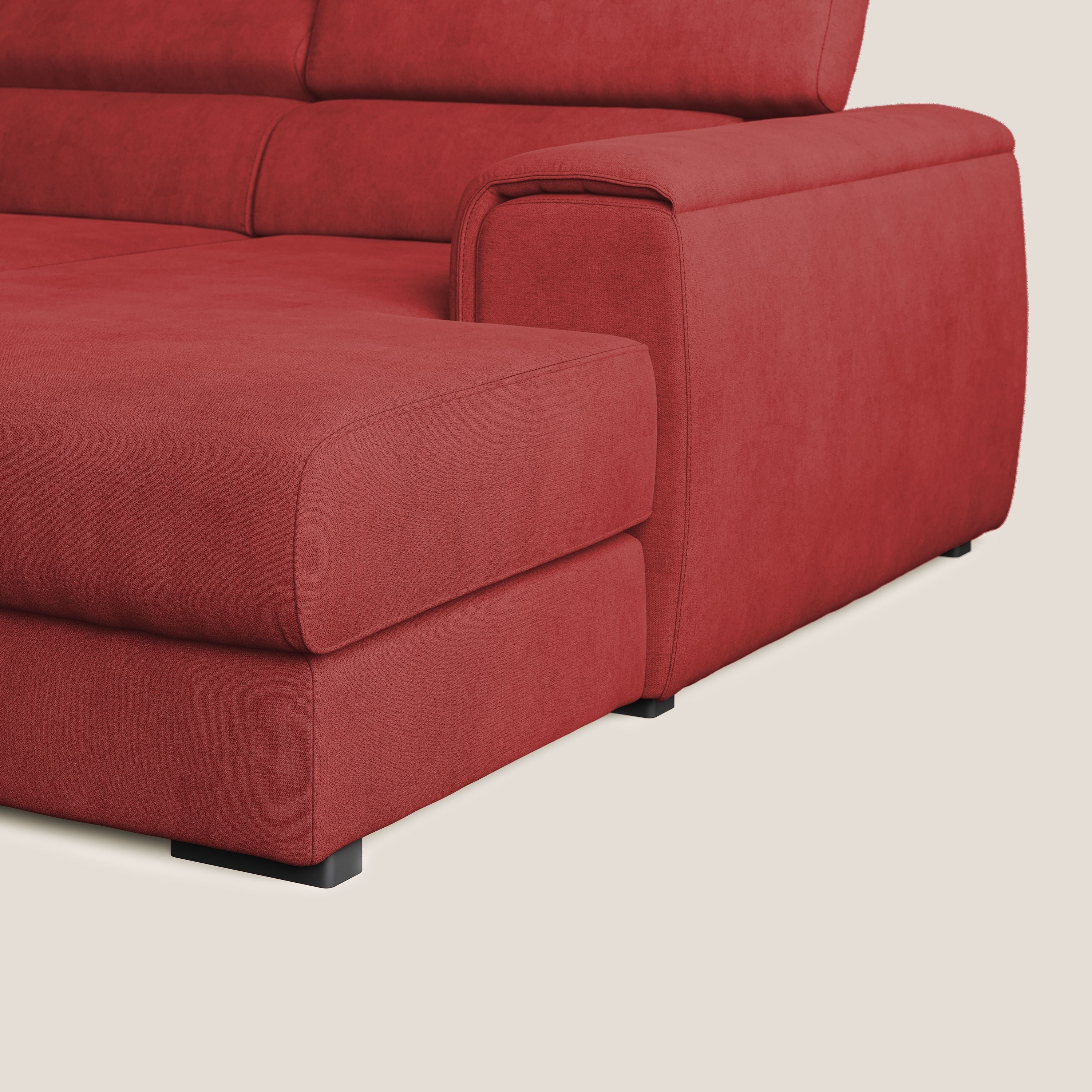 Zeno canapé d'angle et pouf extractible en tissu doux imperméable T02 rouge - Image 8