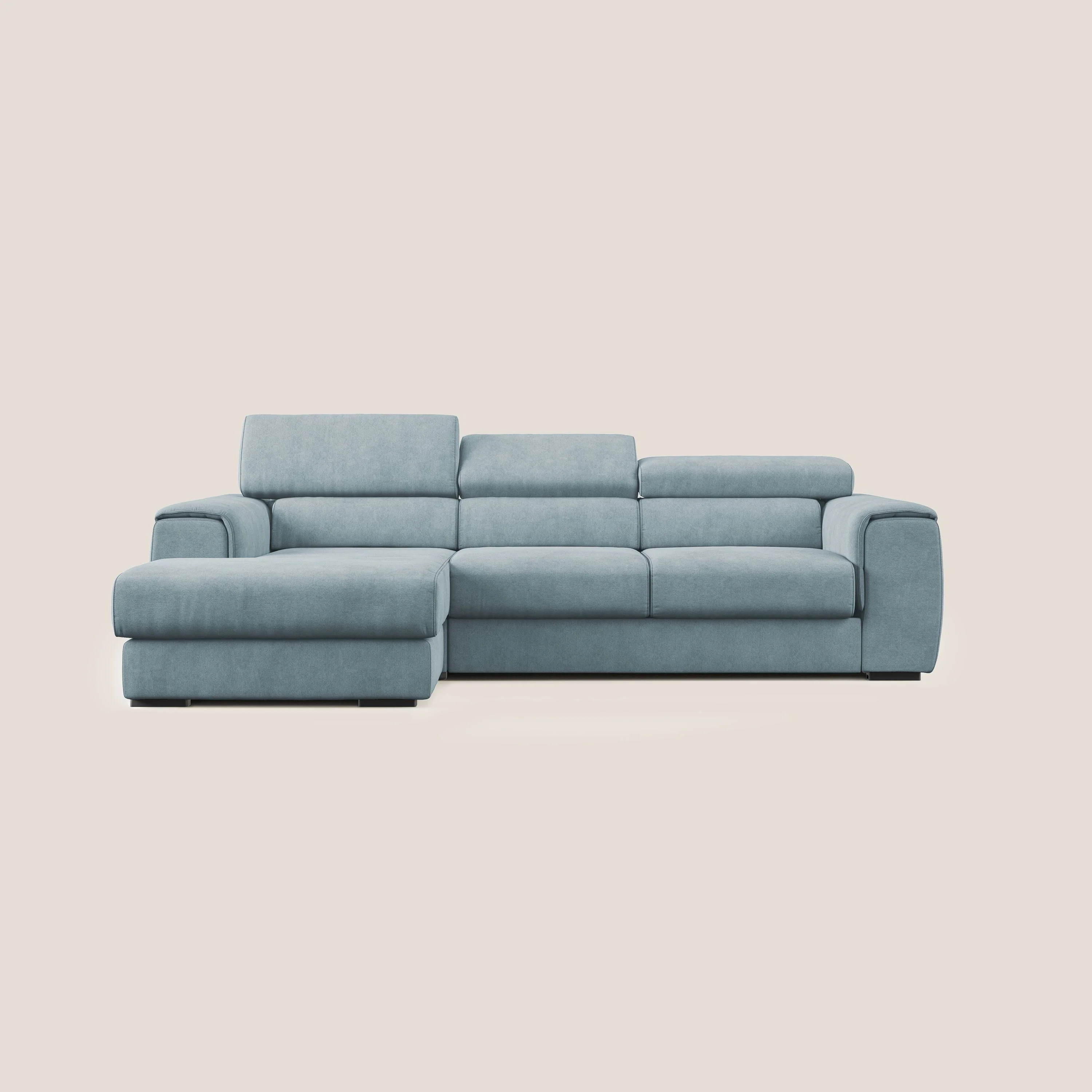 Zeno canapé d'angle et pouf extractible en tissu doux imperméable T02 Bleu pastel - Image 10