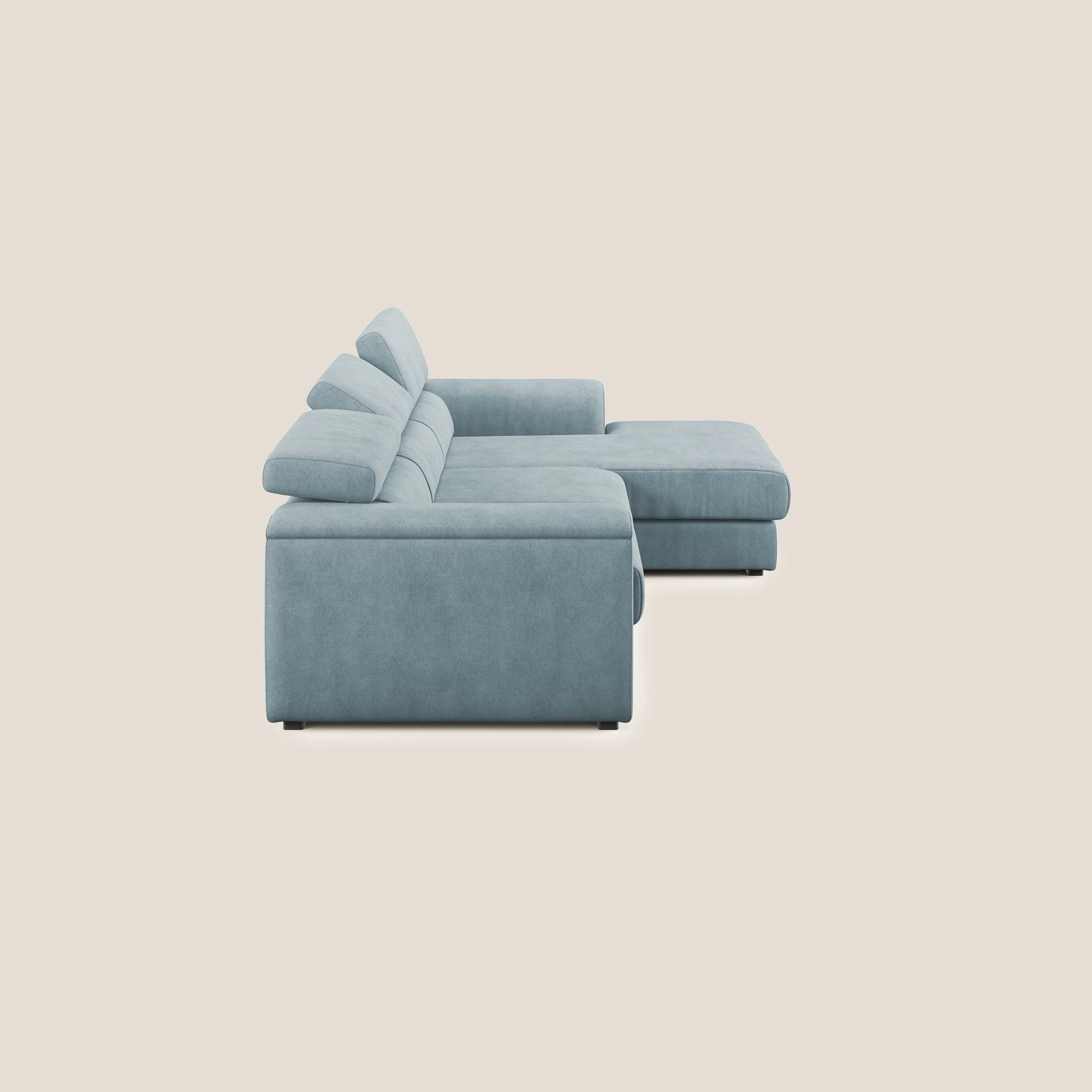 Zeno canapé d'angle et pouf extractible en tissu doux imperméable T02 Bleu pastel - Image 4