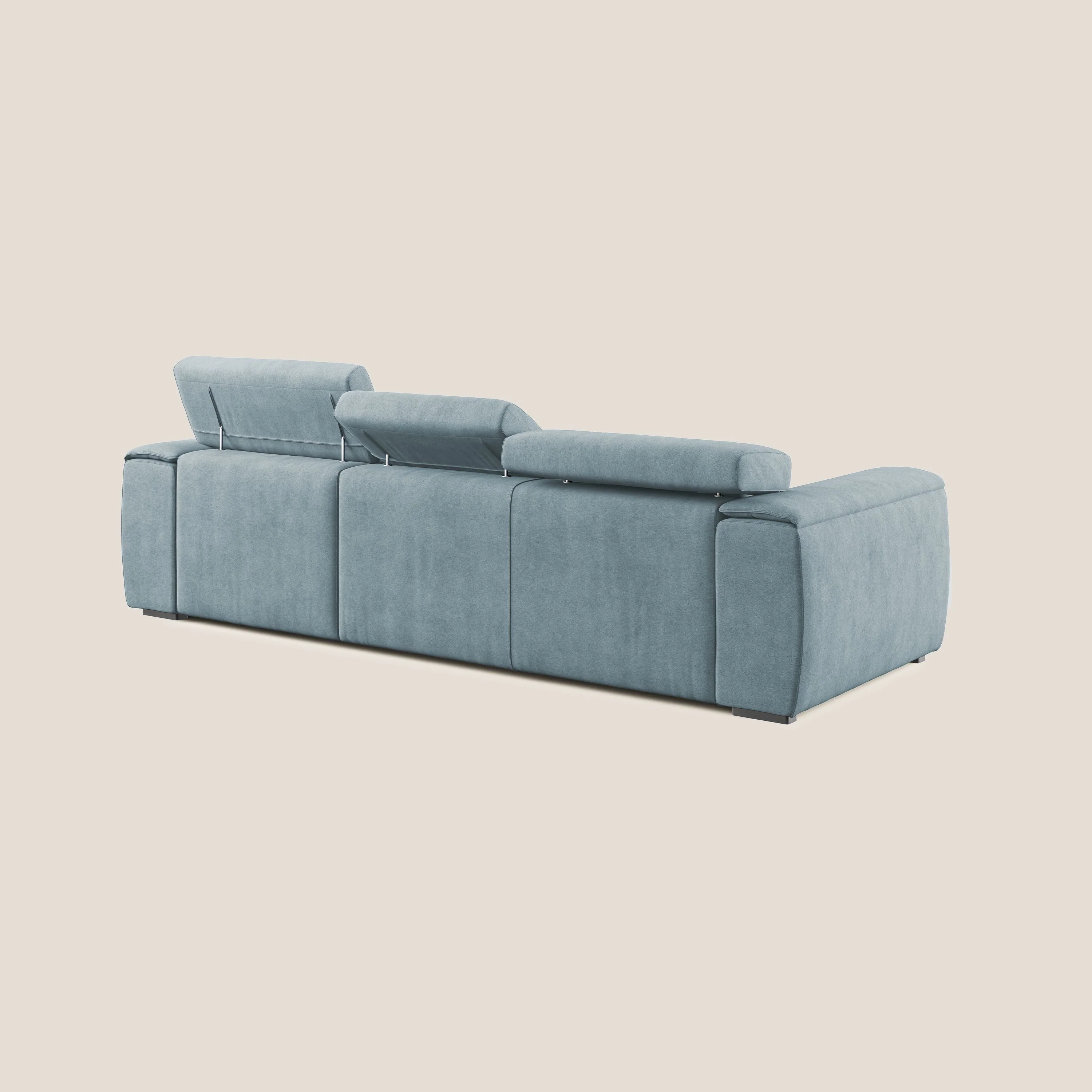 Zeno canapé d'angle et pouf extractible en tissu doux imperméable T02 Bleu pastel - Image 5
