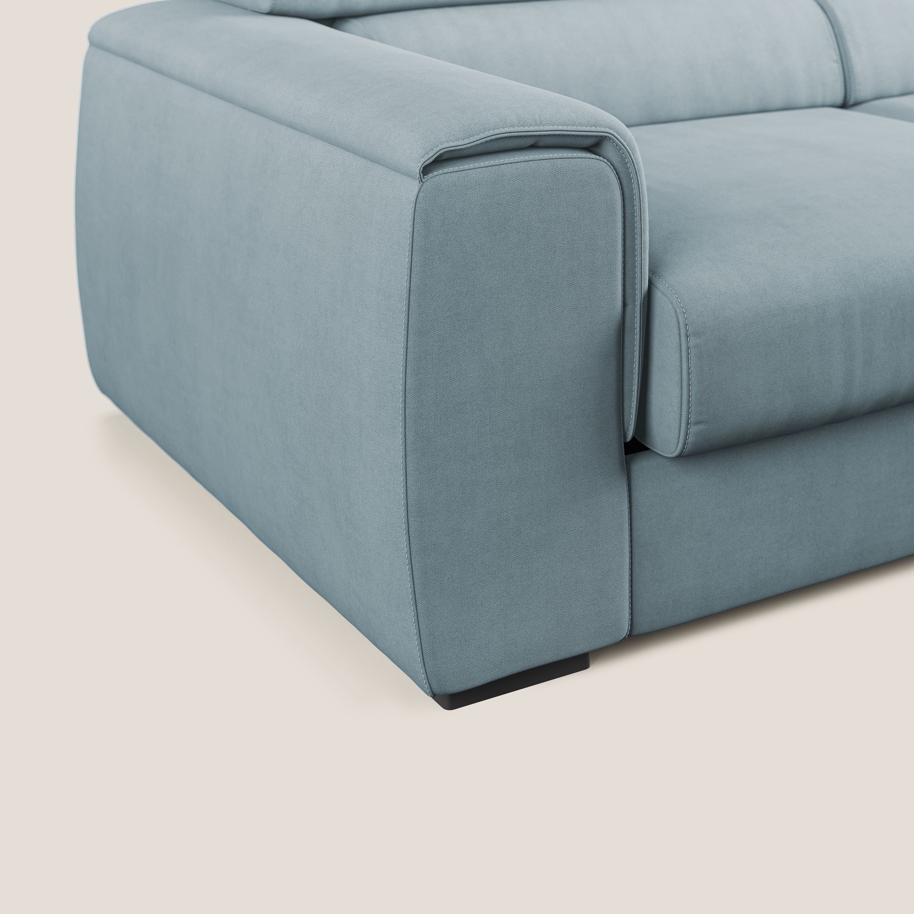 Zeno canapé d'angle et pouf extractible en tissu doux imperméable T02 Bleu pastel - Image 6