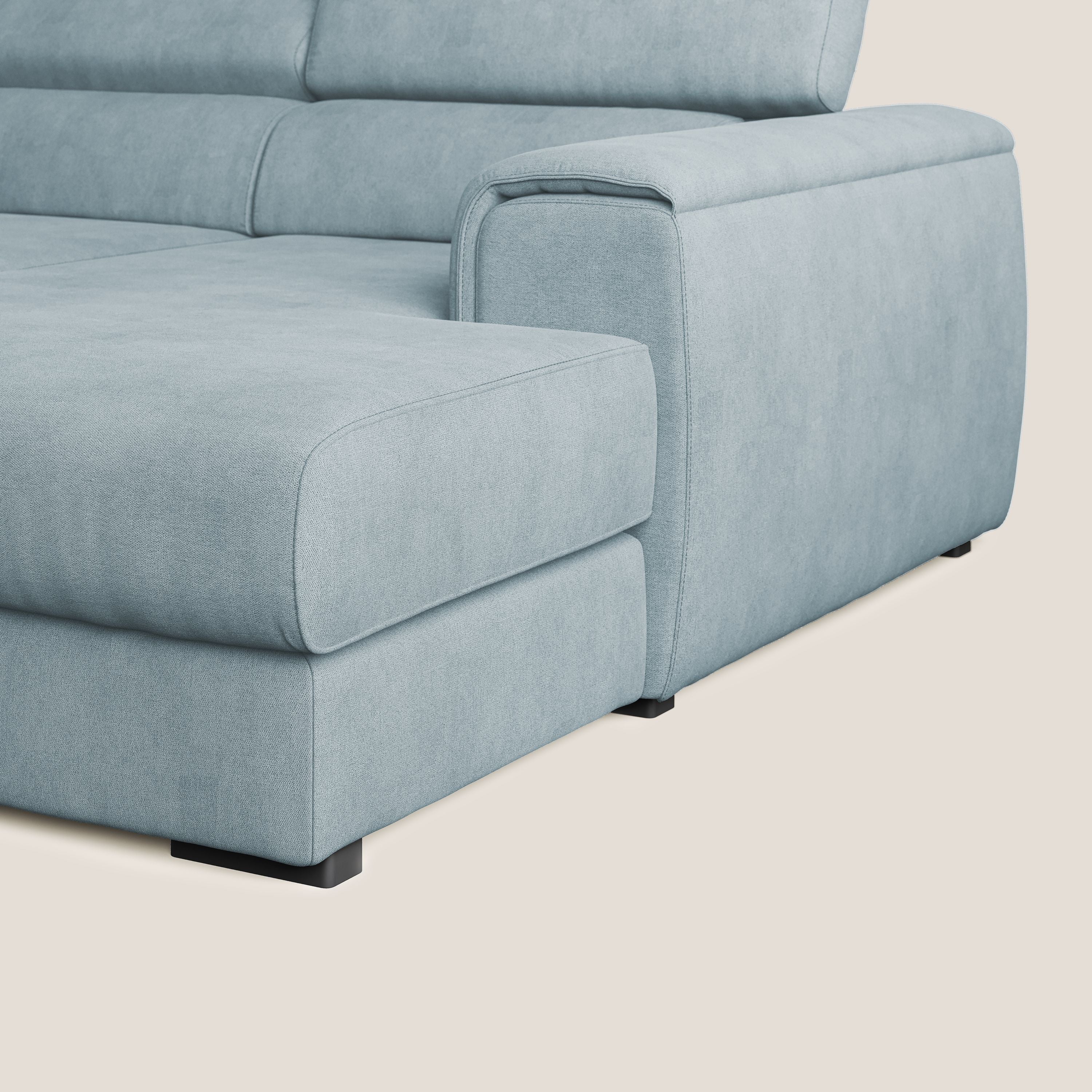 Zeno canapé d'angle et pouf extractible en tissu doux imperméable T02 Bleu pastel - Image 8