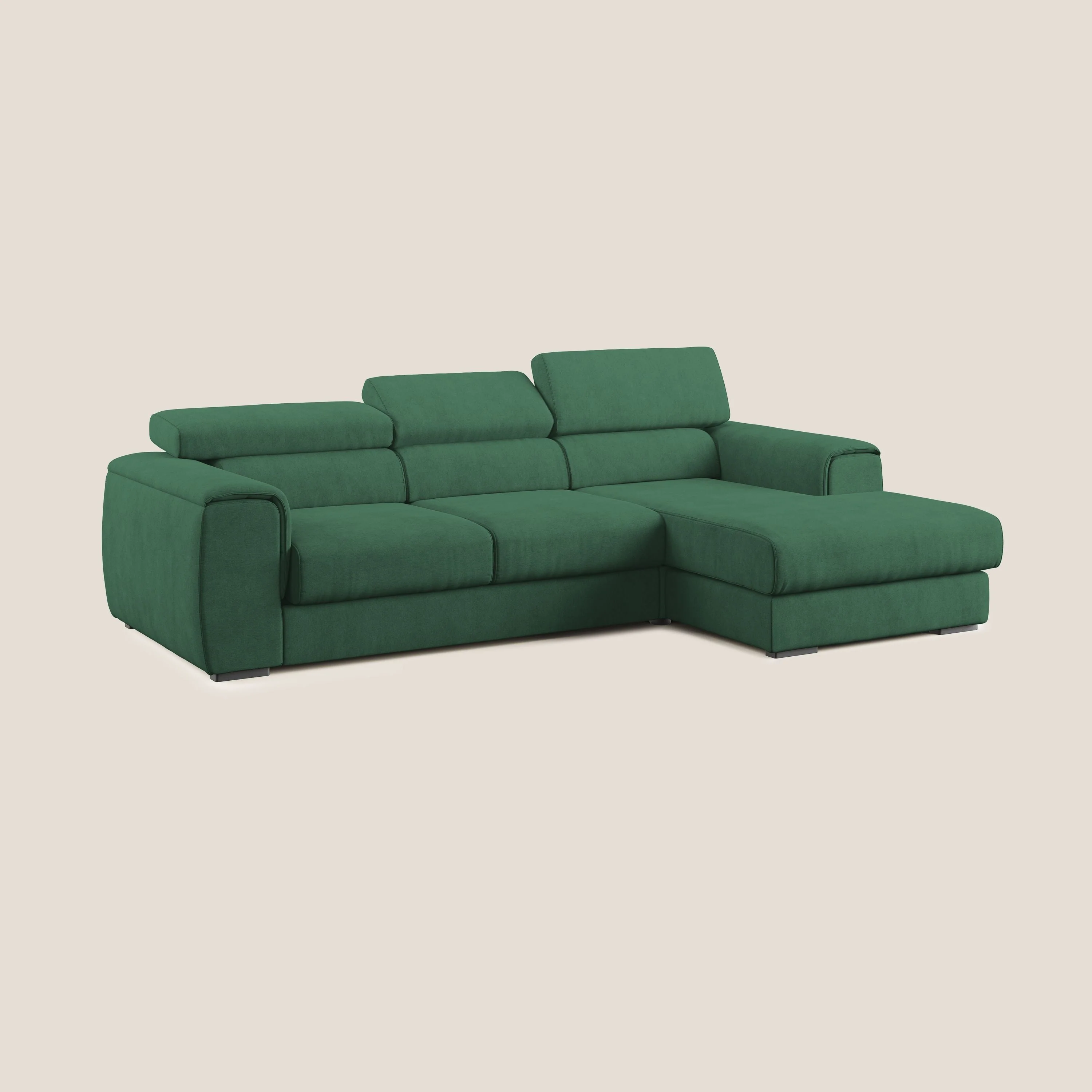 Zeno canapé d'angle et pouf extractible en tissu doux imperméable T02 vert - Image 3
