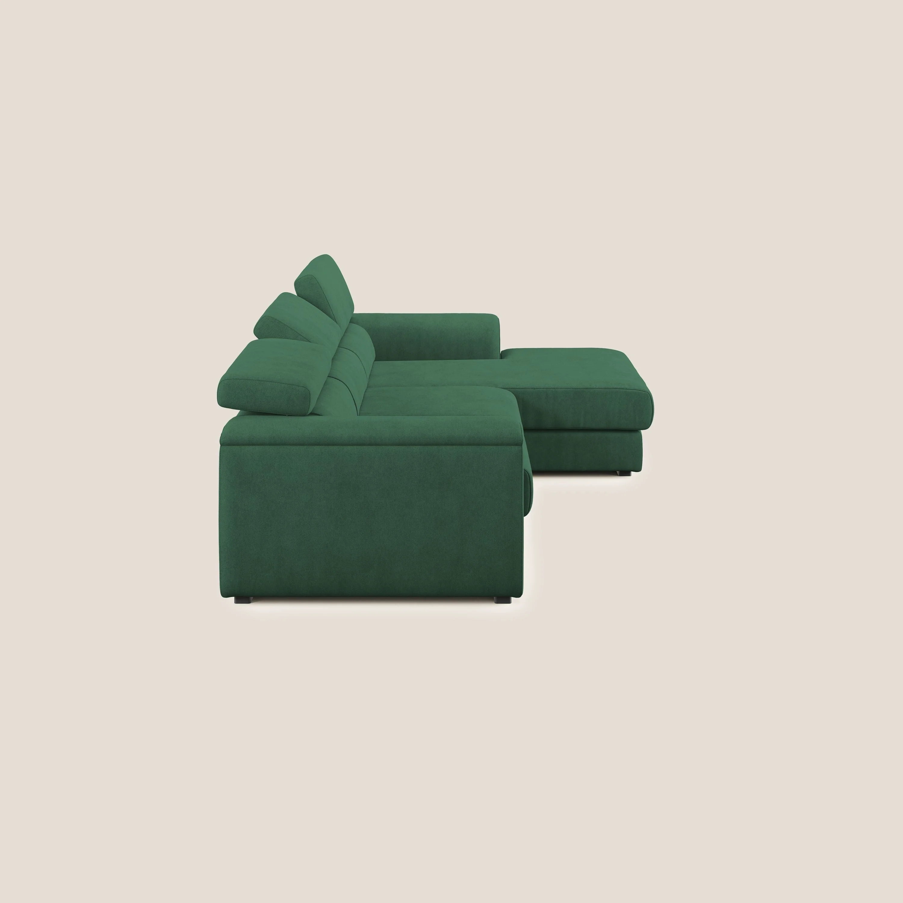 Zeno canapé d'angle et pouf extractible en tissu doux imperméable T02 vert - Image 4