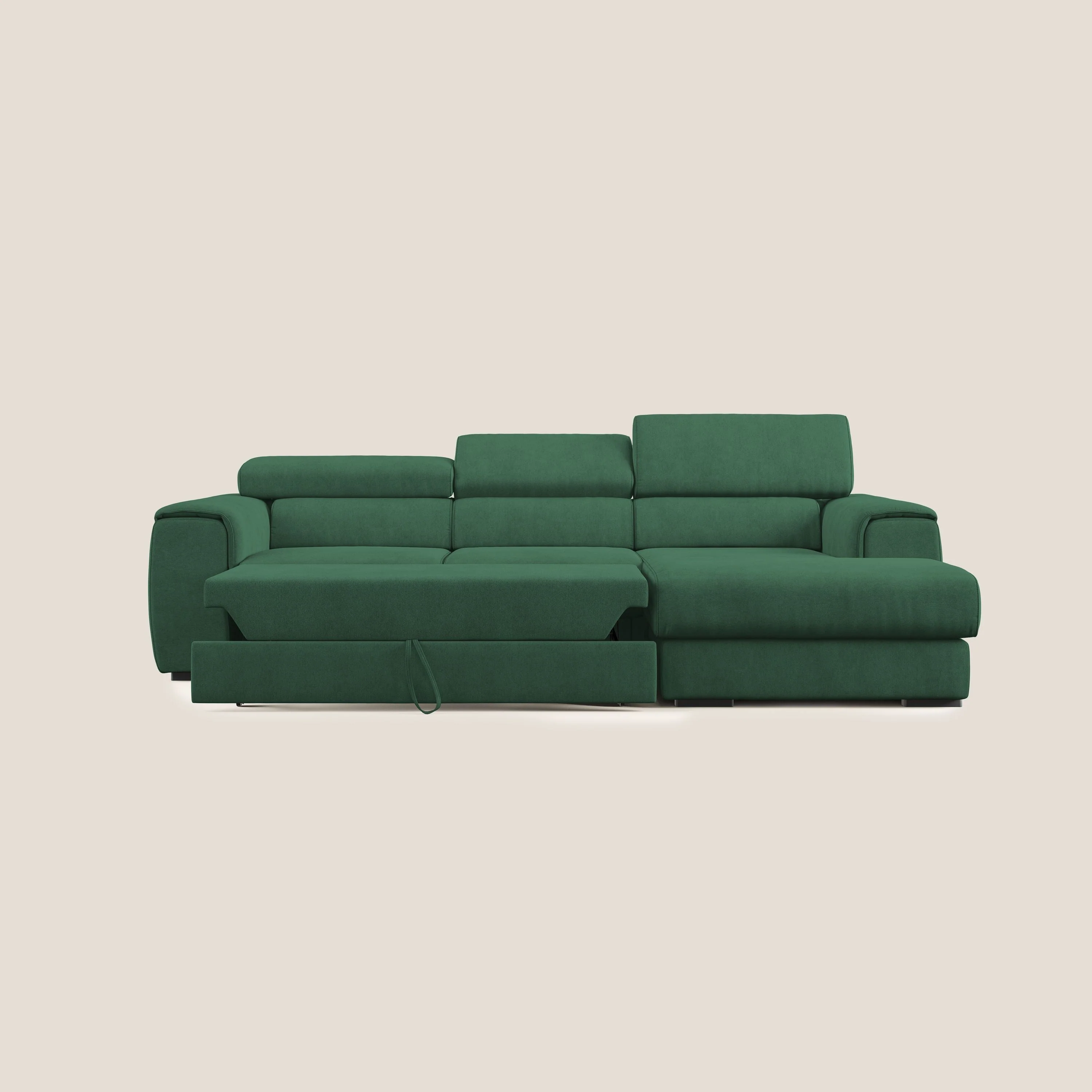 Zeno canapé d'angle et pouf extractible en tissu doux imperméable T02 vert - Image 9