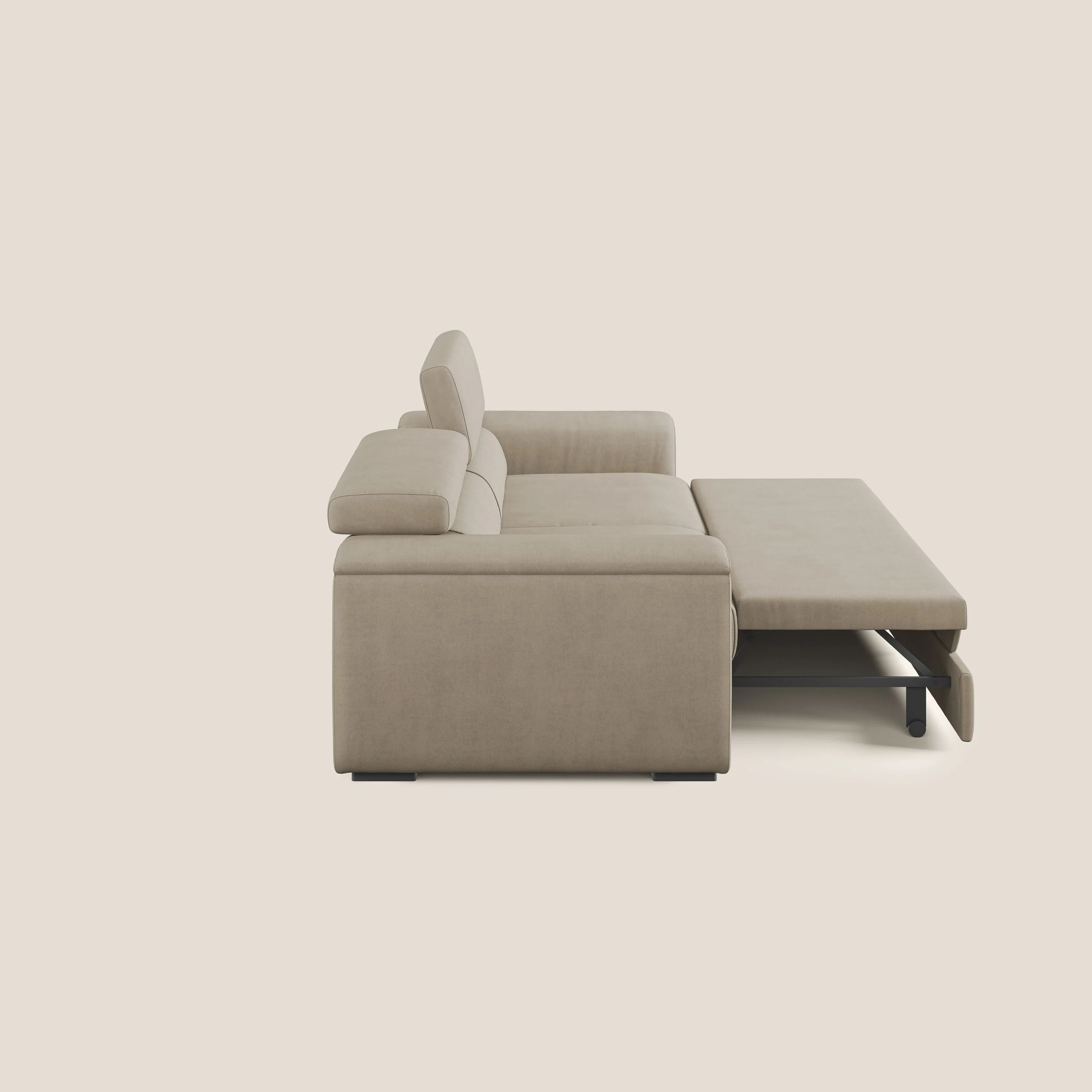 Zeno canapé linéaire avec pouf extractible en tissu doux imperméable T02 beige - Image 10