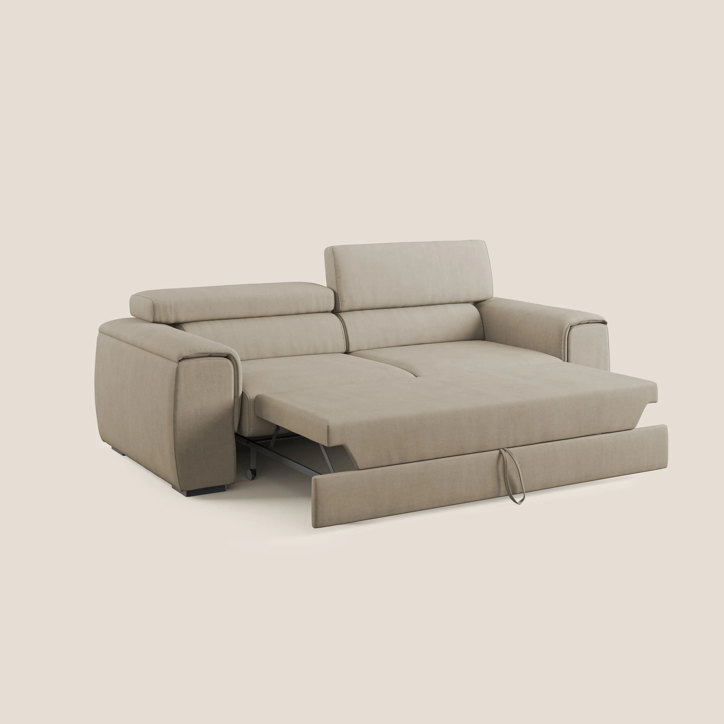 Zeno canapé linéaire avec pouf extractible en tissu doux imperméable T02 beige - Image 2