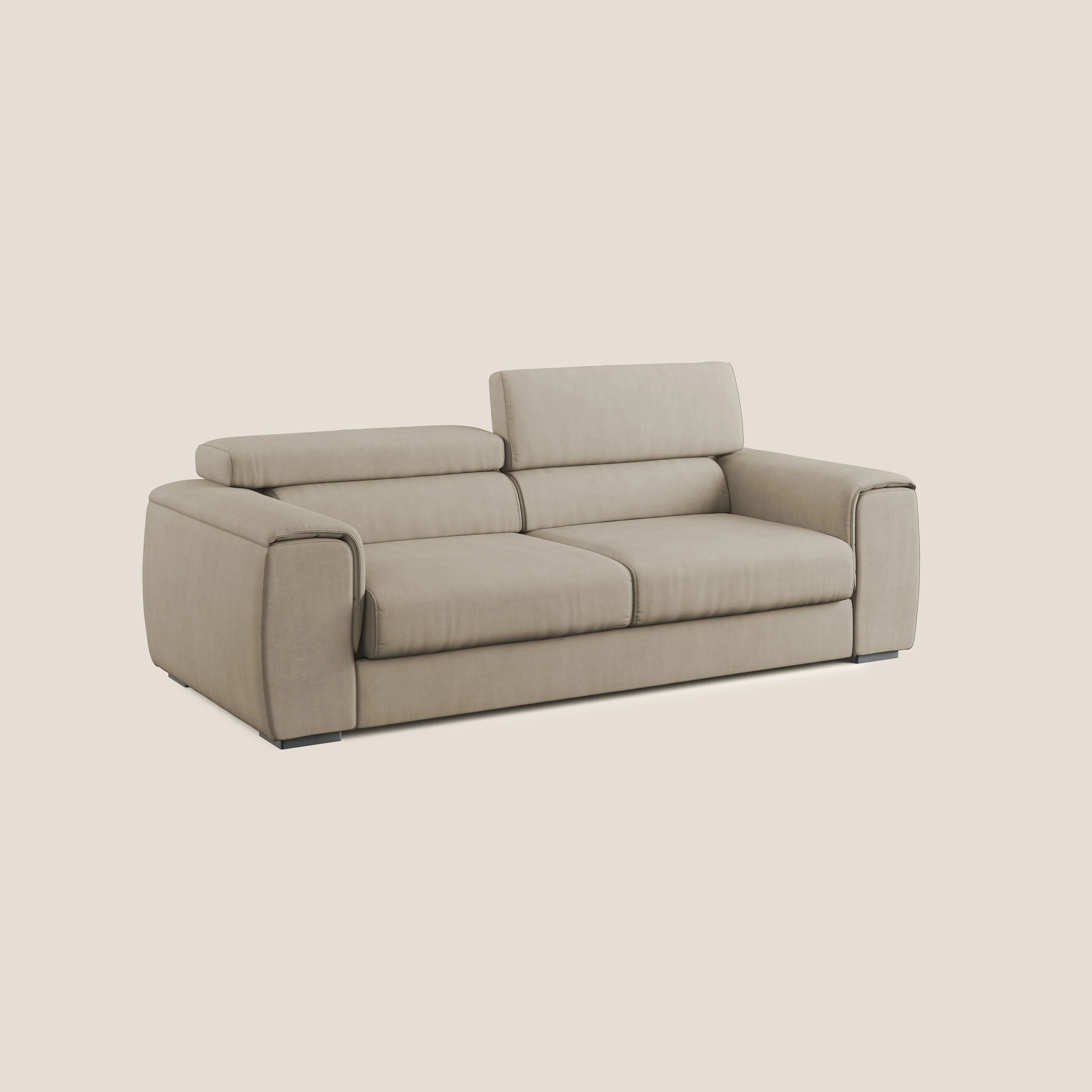 Zeno canapé linéaire avec pouf extractible en tissu doux imperméable T02 beige - Image 3