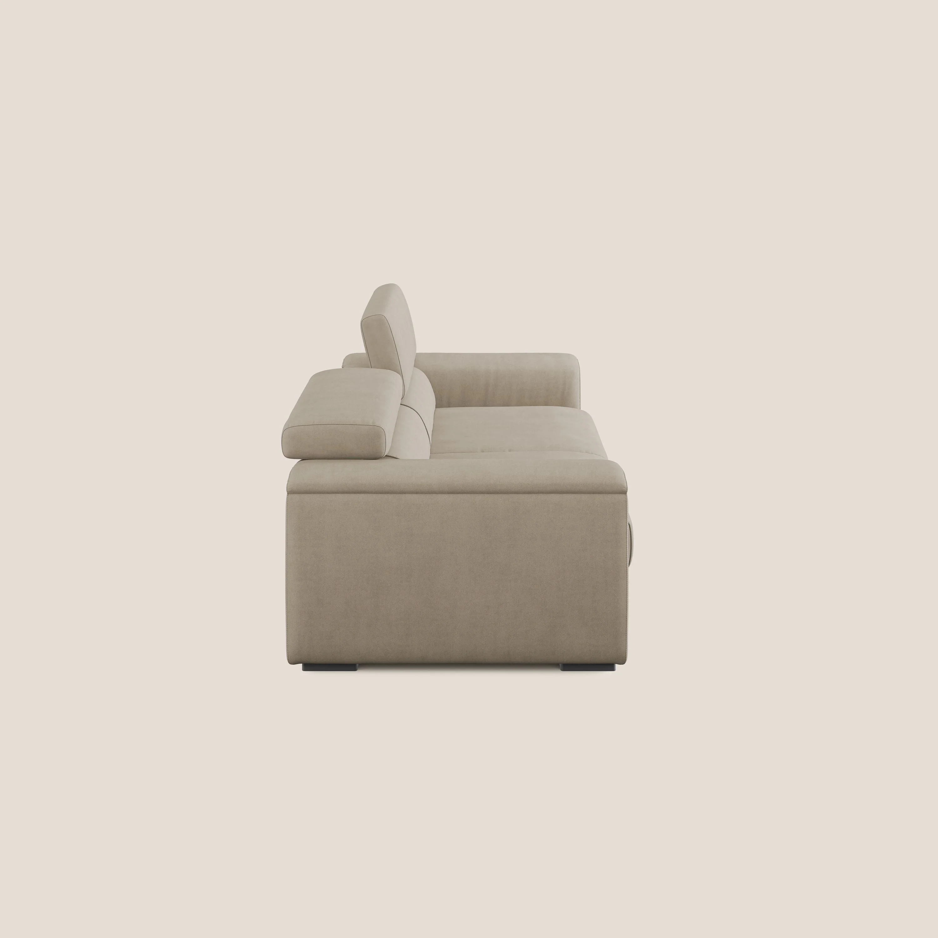 Zeno canapé linéaire avec pouf extractible en tissu doux imperméable T02 beige - Image 4