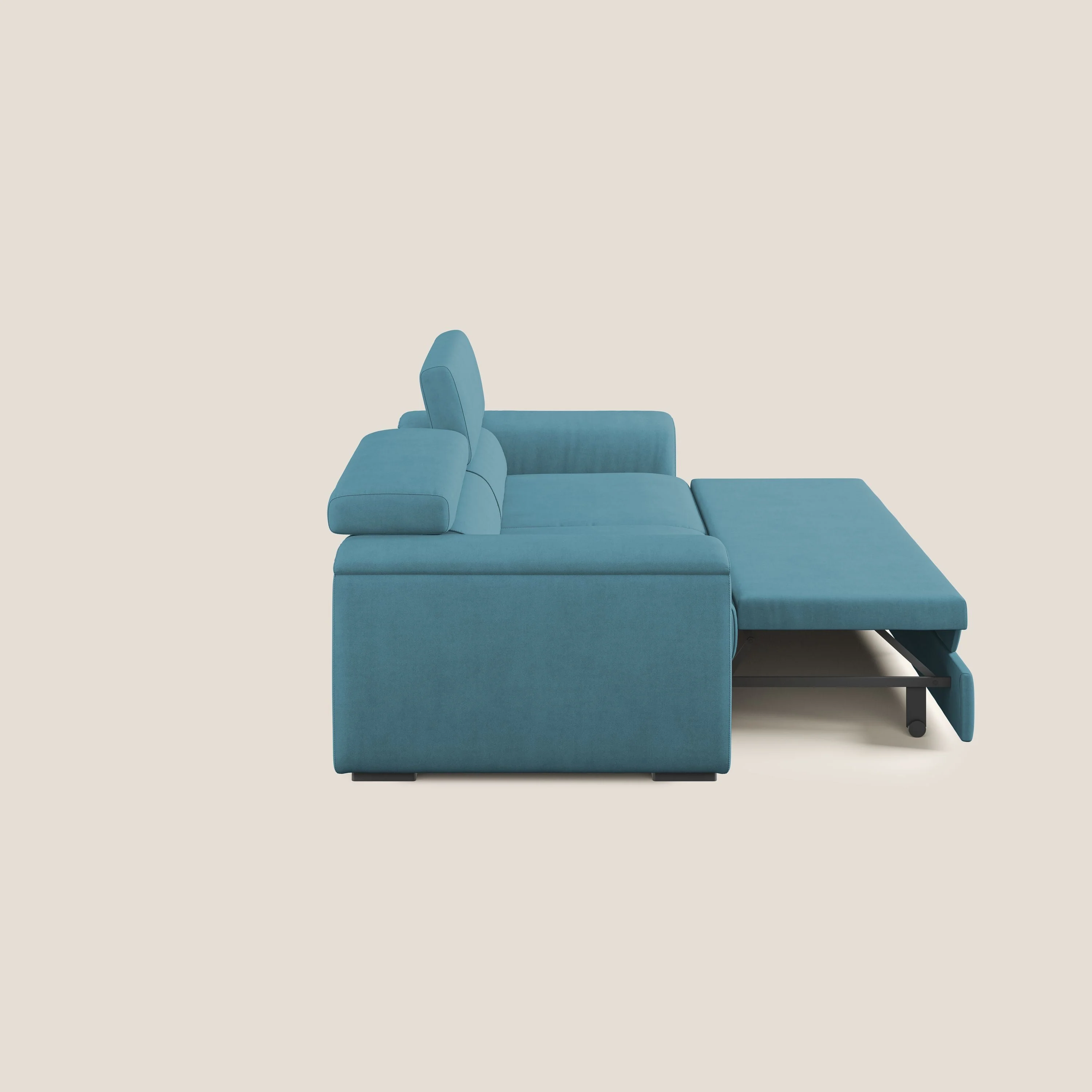 Zeno canapé linéaire avec pouf extractible en tissu doux imperméable T02 bleu ciel - Image 10
