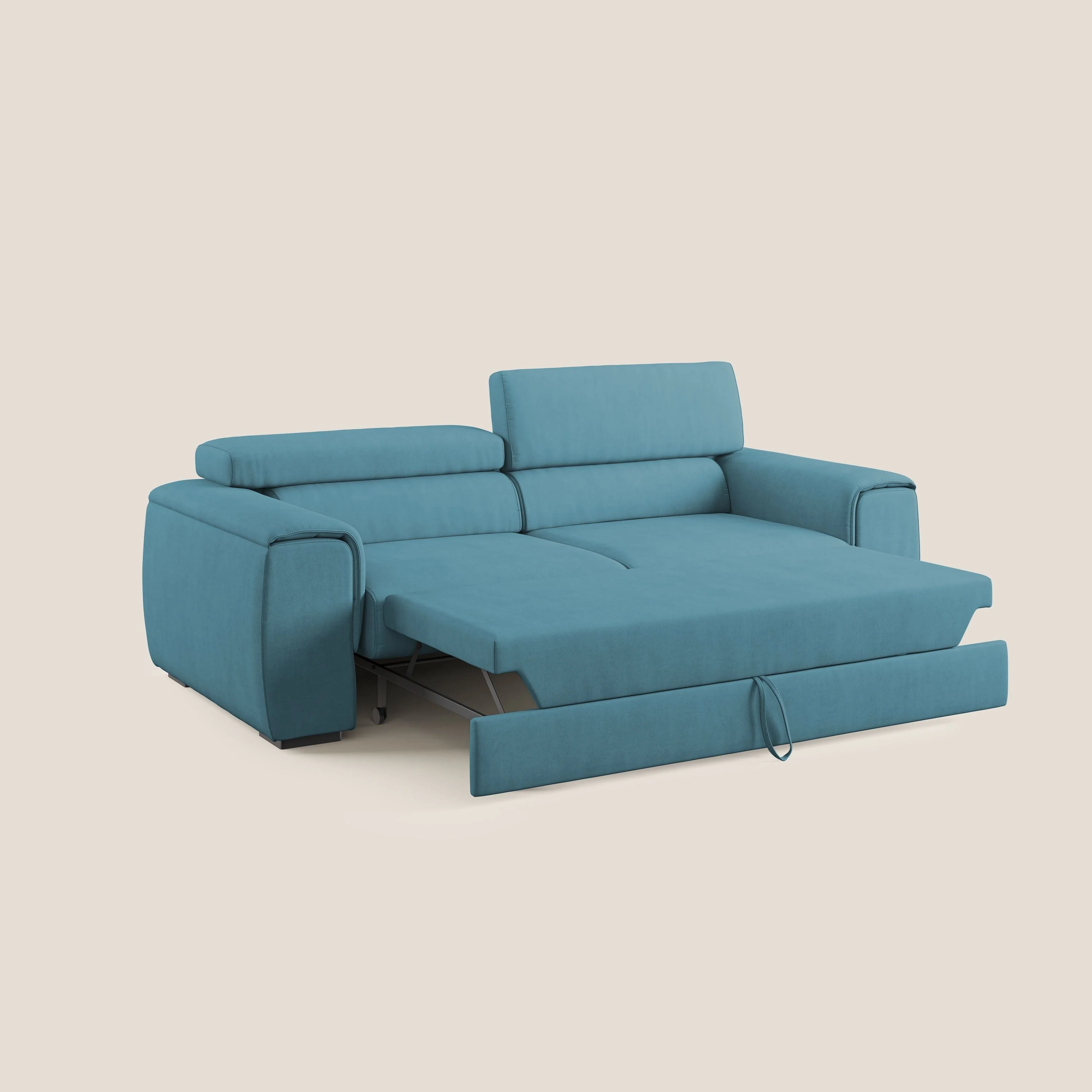 Zeno canapé linéaire avec pouf extractible en tissu doux imperméable T02 bleu ciel - Image 2