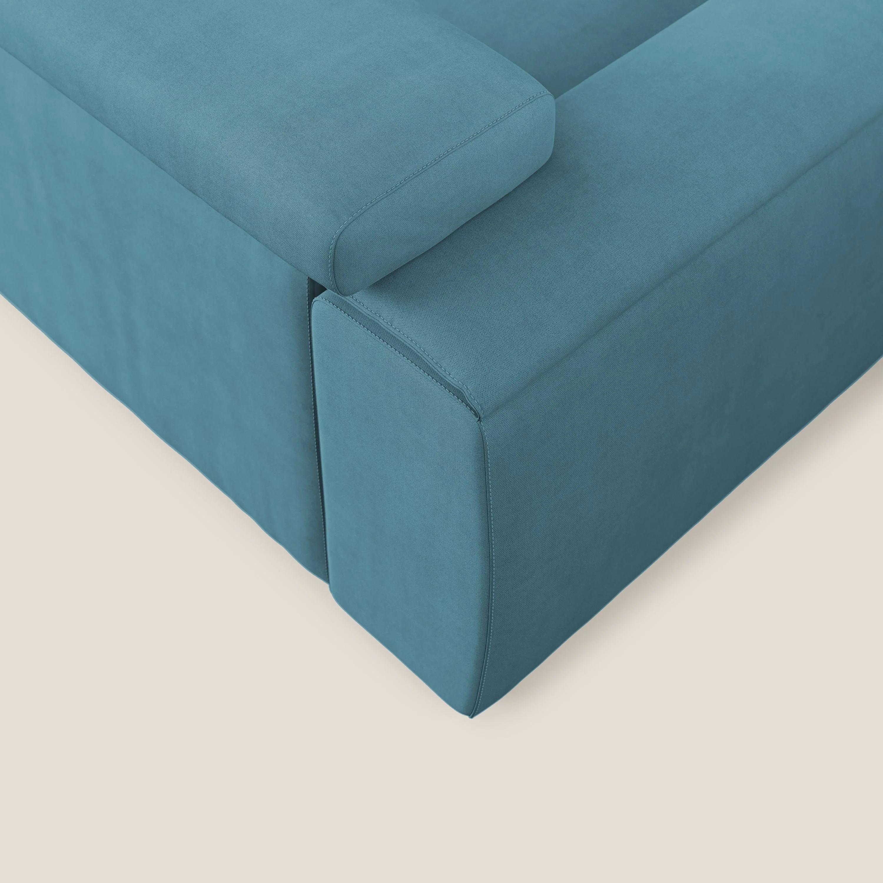 Zeno canapé linéaire avec pouf extractible en tissu doux imperméable T02 bleu ciel - Image 7
