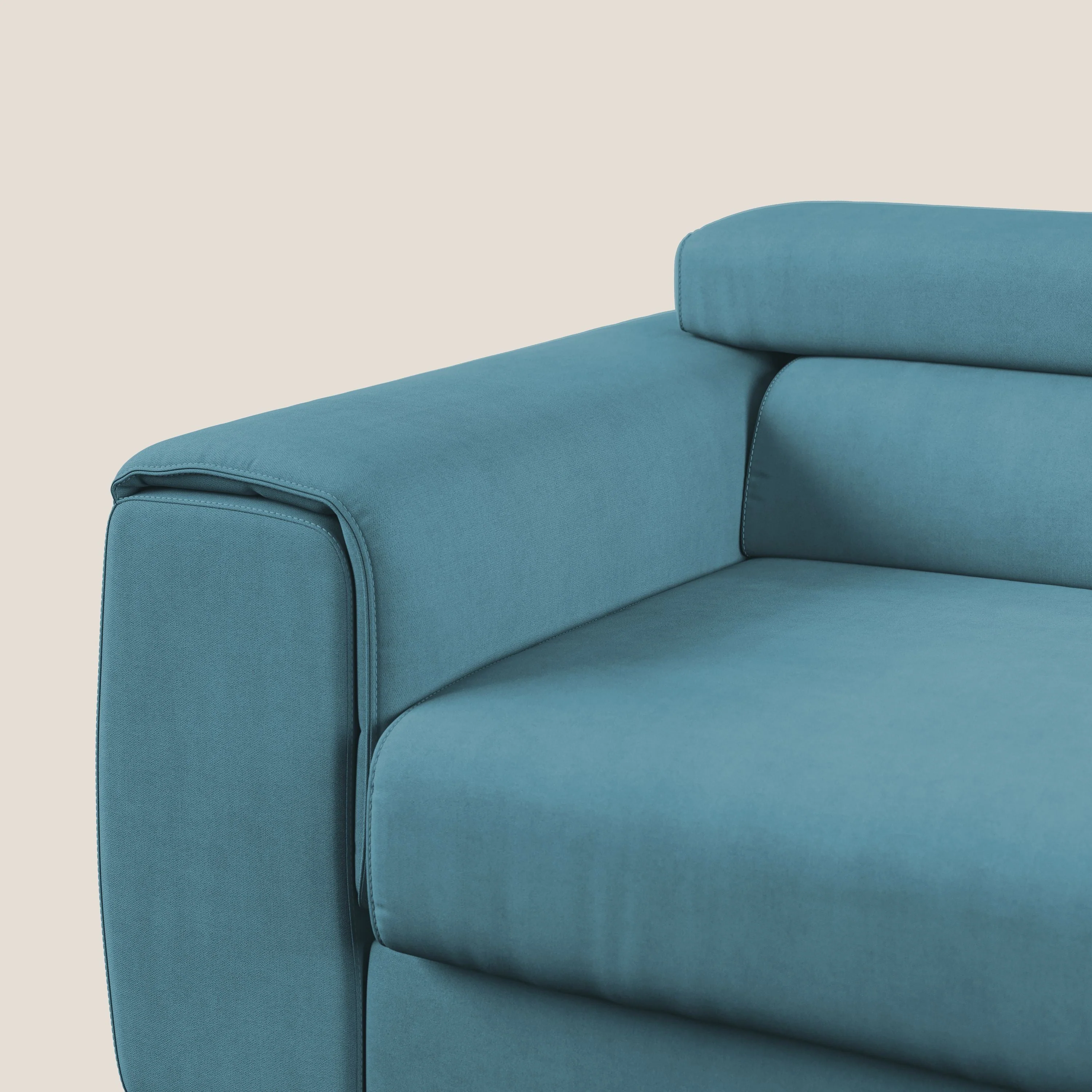 Zeno canapé linéaire avec pouf extractible en tissu doux imperméable T02 bleu ciel - Image 8