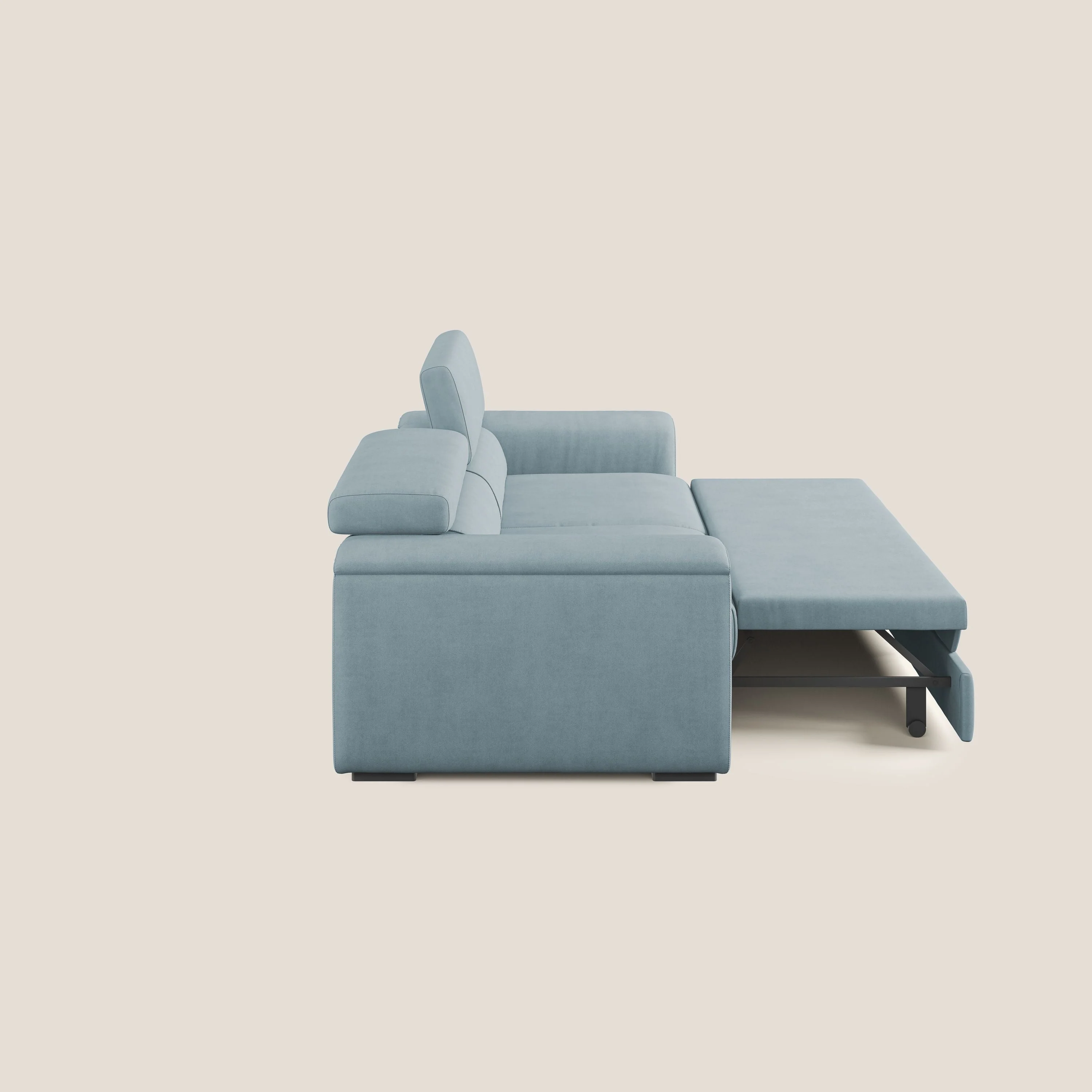 Zeno canapé linéaire avec pouf extractible en tissu doux imperméable T02 bleu gris - Image 10