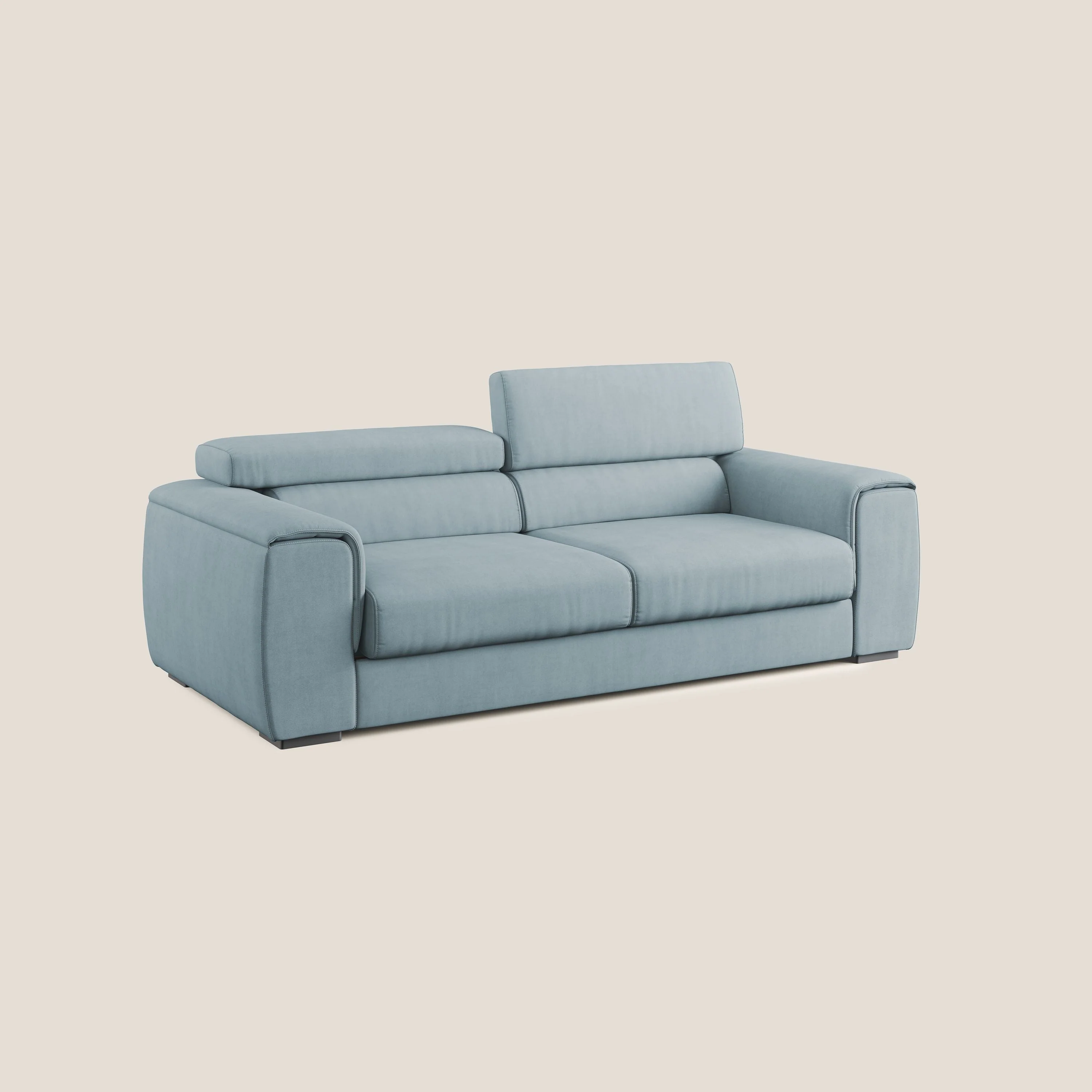 Zeno canapé linéaire avec pouf extractible en tissu doux imperméable T02 bleu gris - Image 3