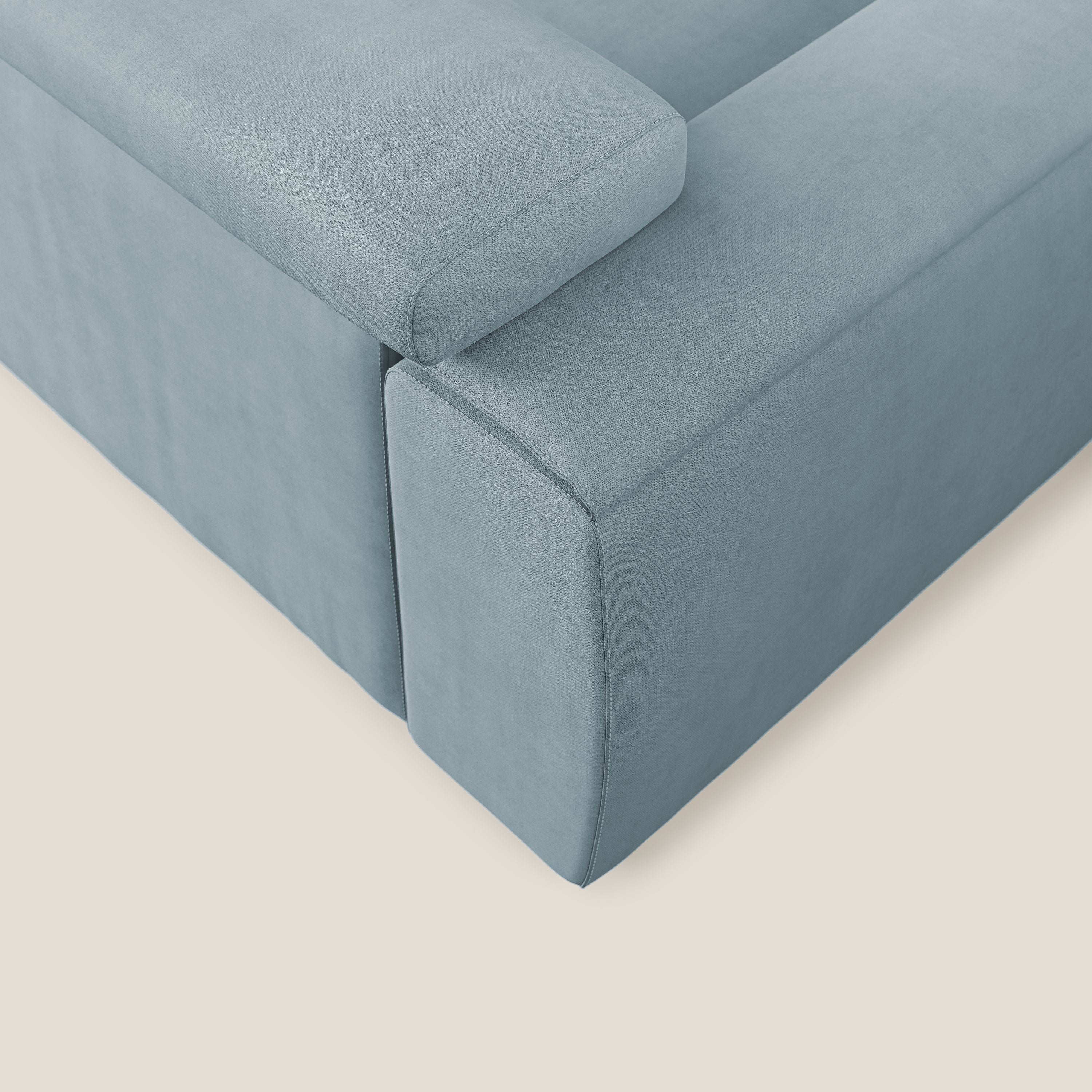 Zeno canapé linéaire avec pouf extractible en tissu doux imperméable T02 bleu gris - Image 7