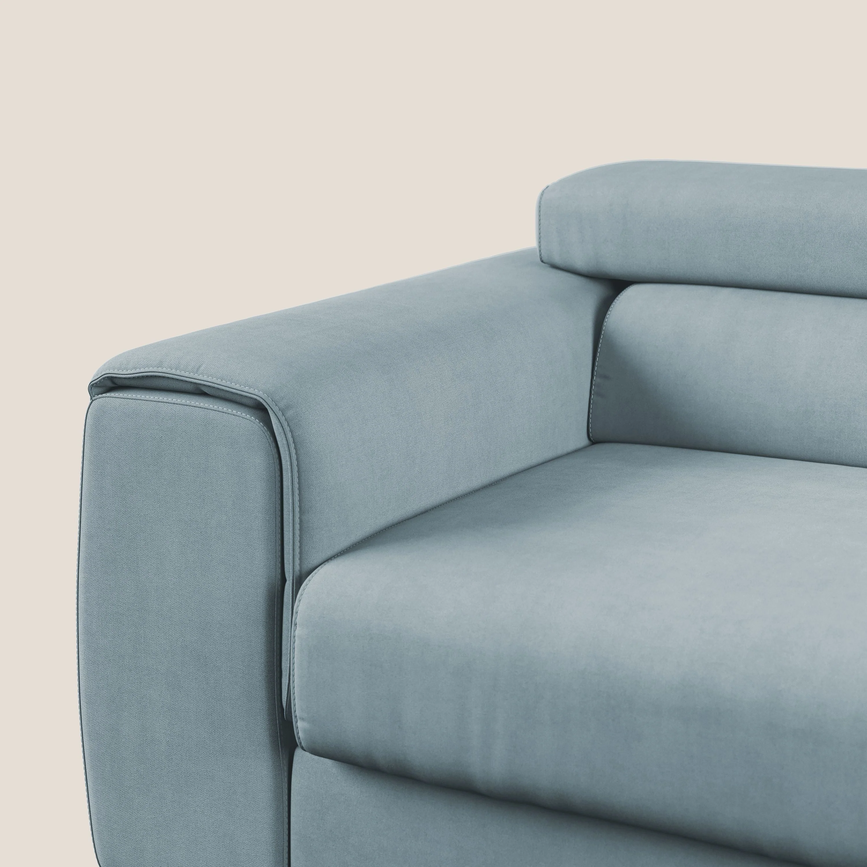Zeno canapé linéaire avec pouf extractible en tissu doux imperméable T02 bleu gris - Image 8