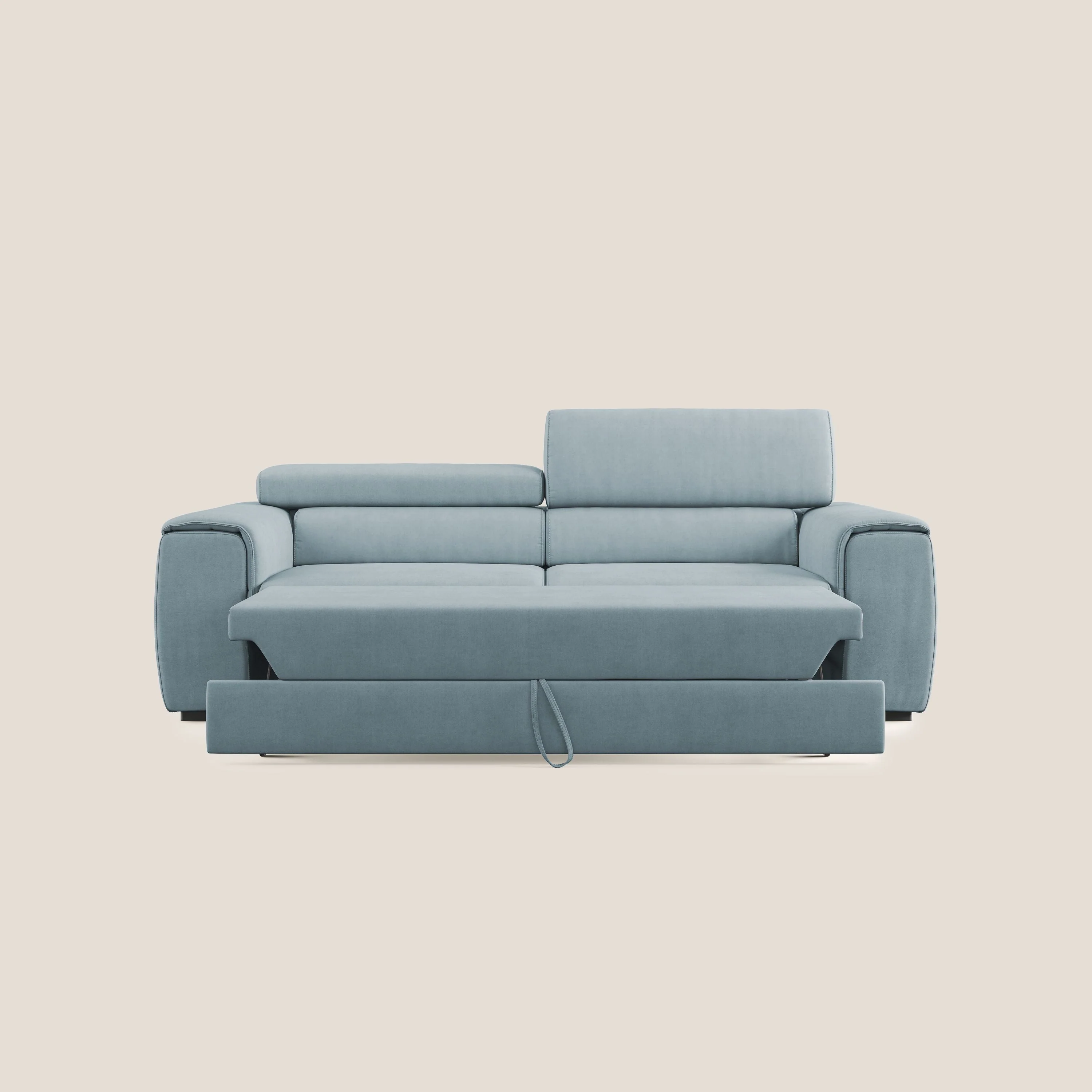 Zeno canapé linéaire avec pouf extractible en tissu doux imperméable T02 bleu gris - Image 9