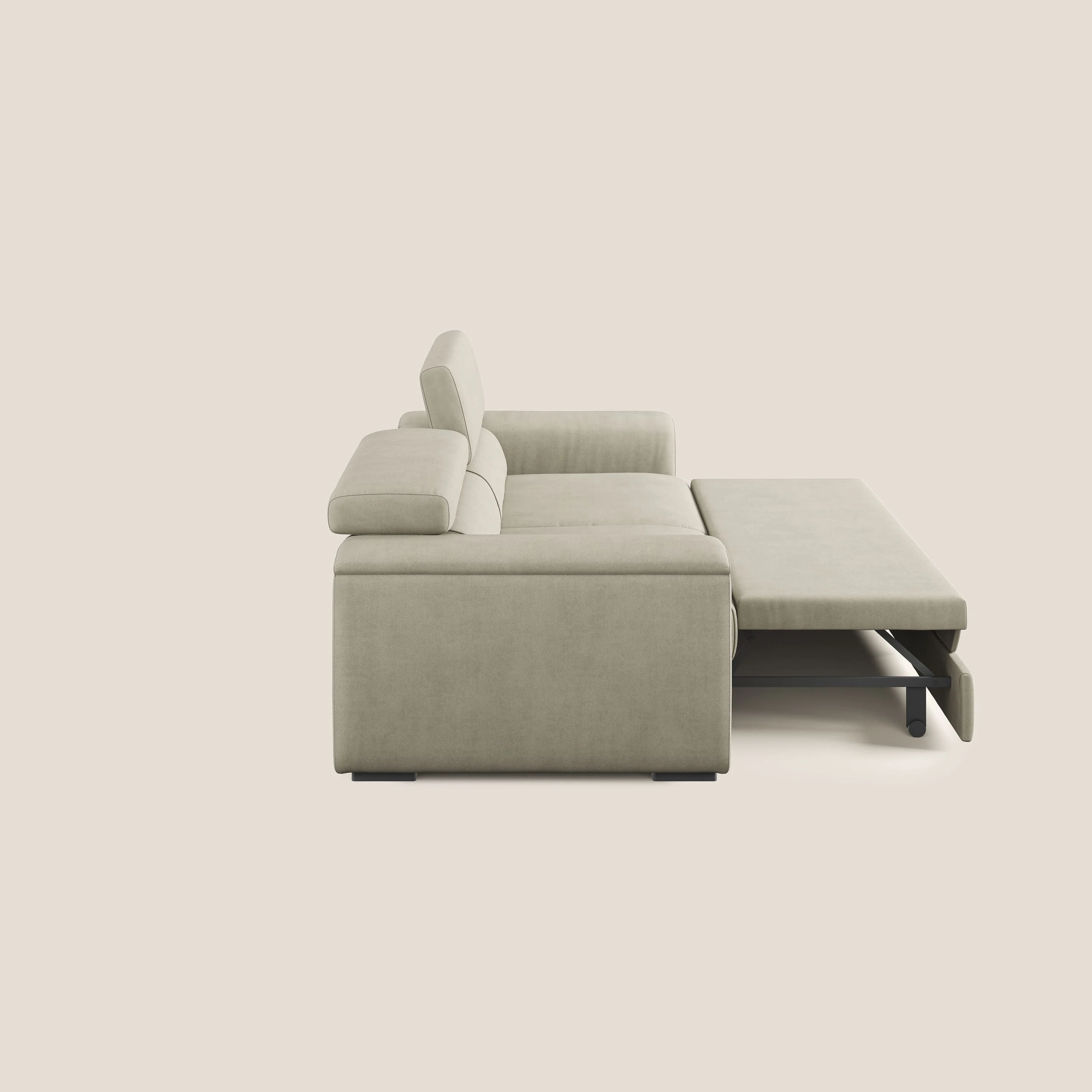 Zeno canapé linéaire avec pouf extractible en tissu doux imperméable T02 crème - Image 11