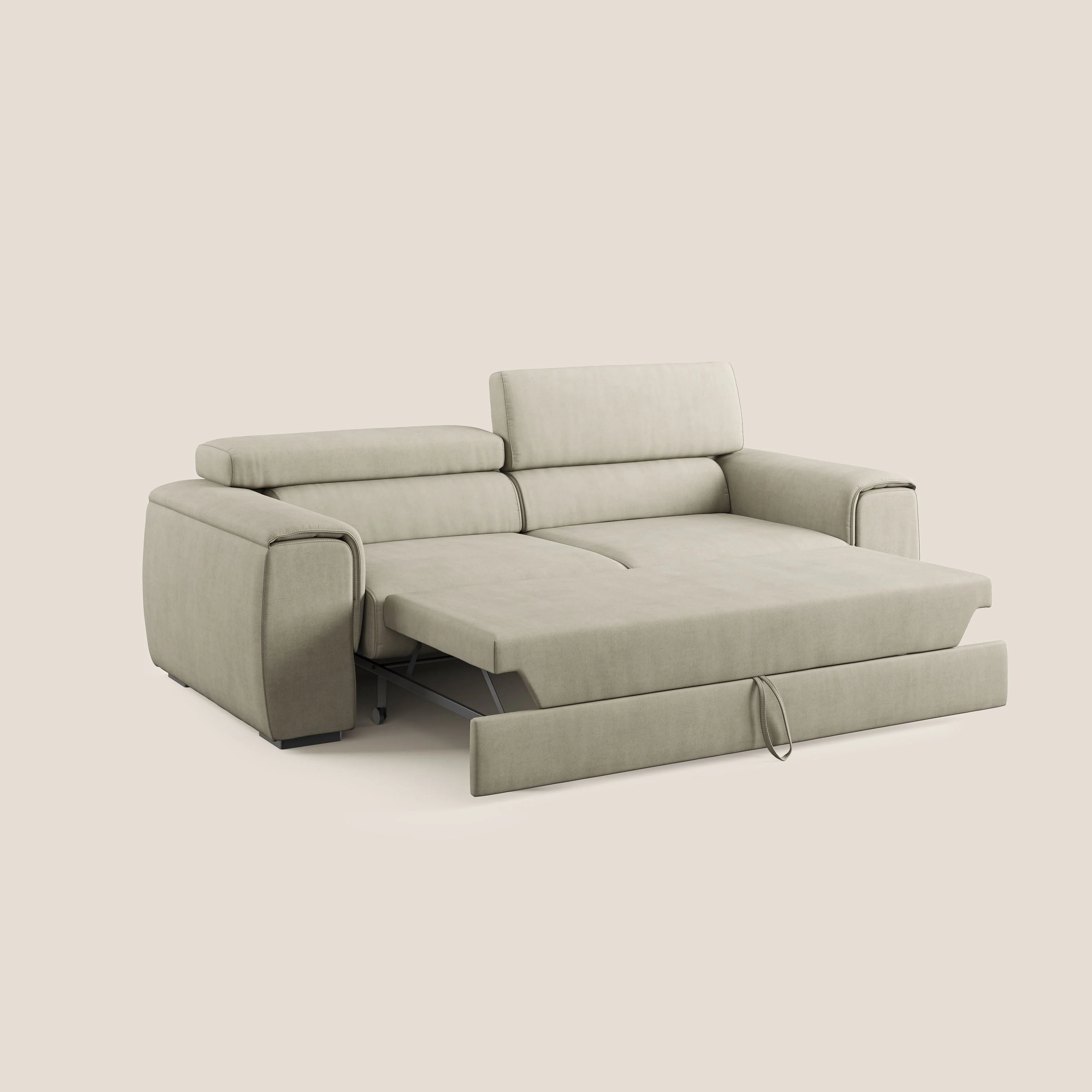 Zeno canapé linéaire avec pouf extractible en tissu doux imperméable T02 crème - Image 3