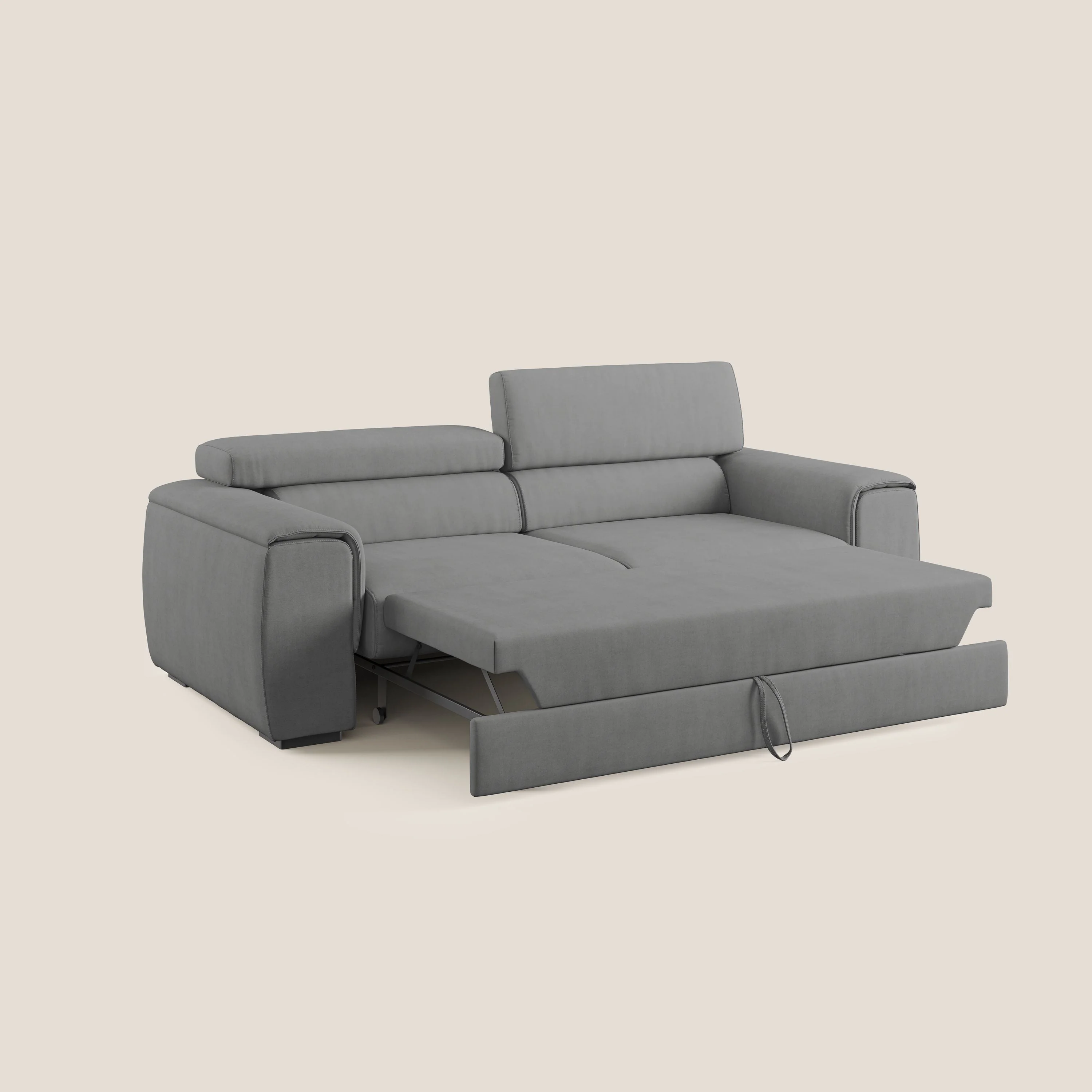 Zeno canapé linéaire avec pouf extractible en tissu doux imperméable T02 gris - Image 2
