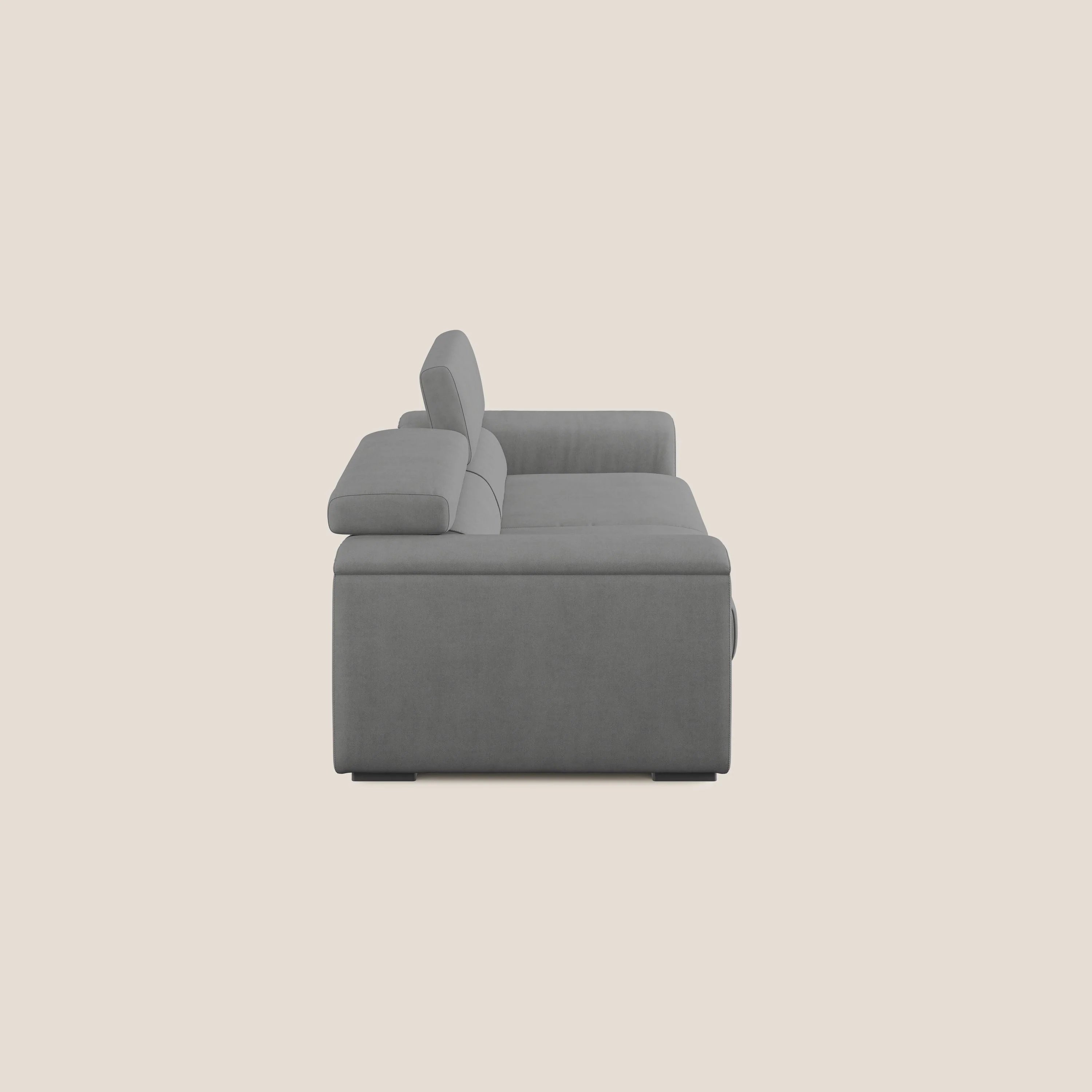 Zeno canapé linéaire avec pouf extractible en tissu doux imperméable T02 gris - Image 4