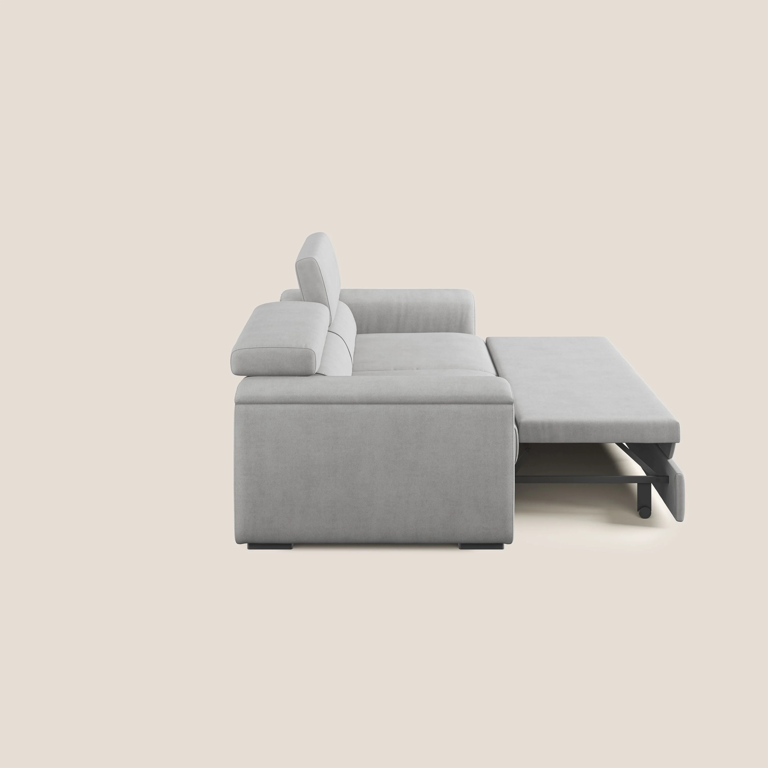 Zeno canapé linéaire avec pouf extractible en tissu doux imperméable T02 gris clair - Image 10