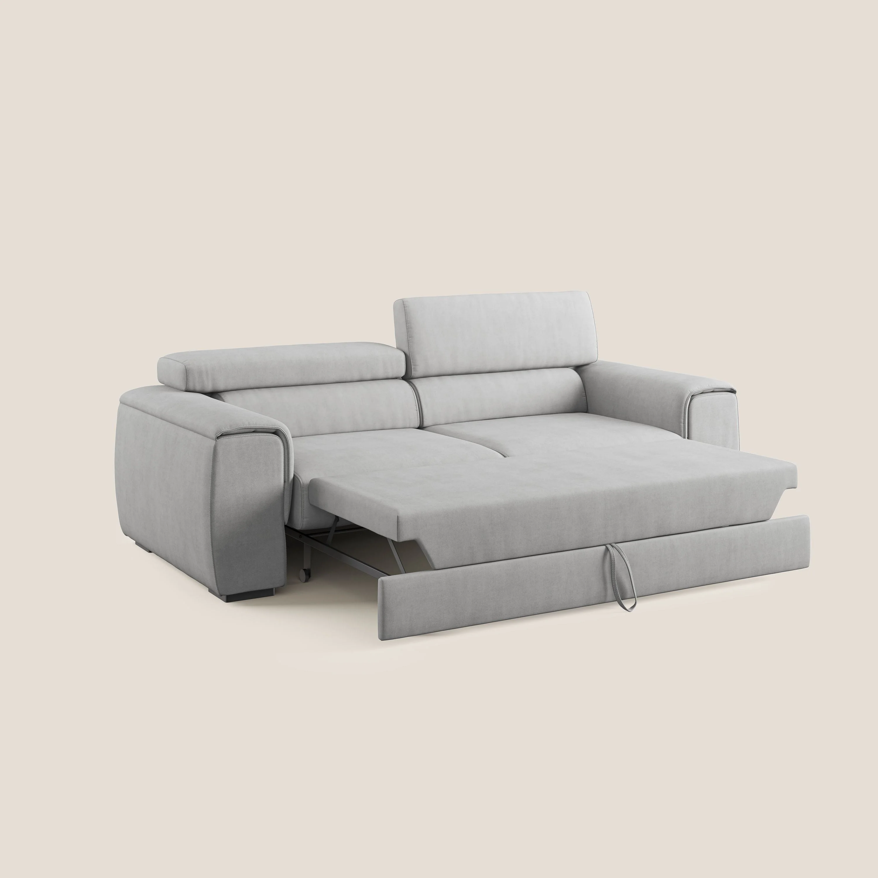 Zeno canapé linéaire avec pouf extractible en tissu doux imperméable T02 gris clair - Image 2