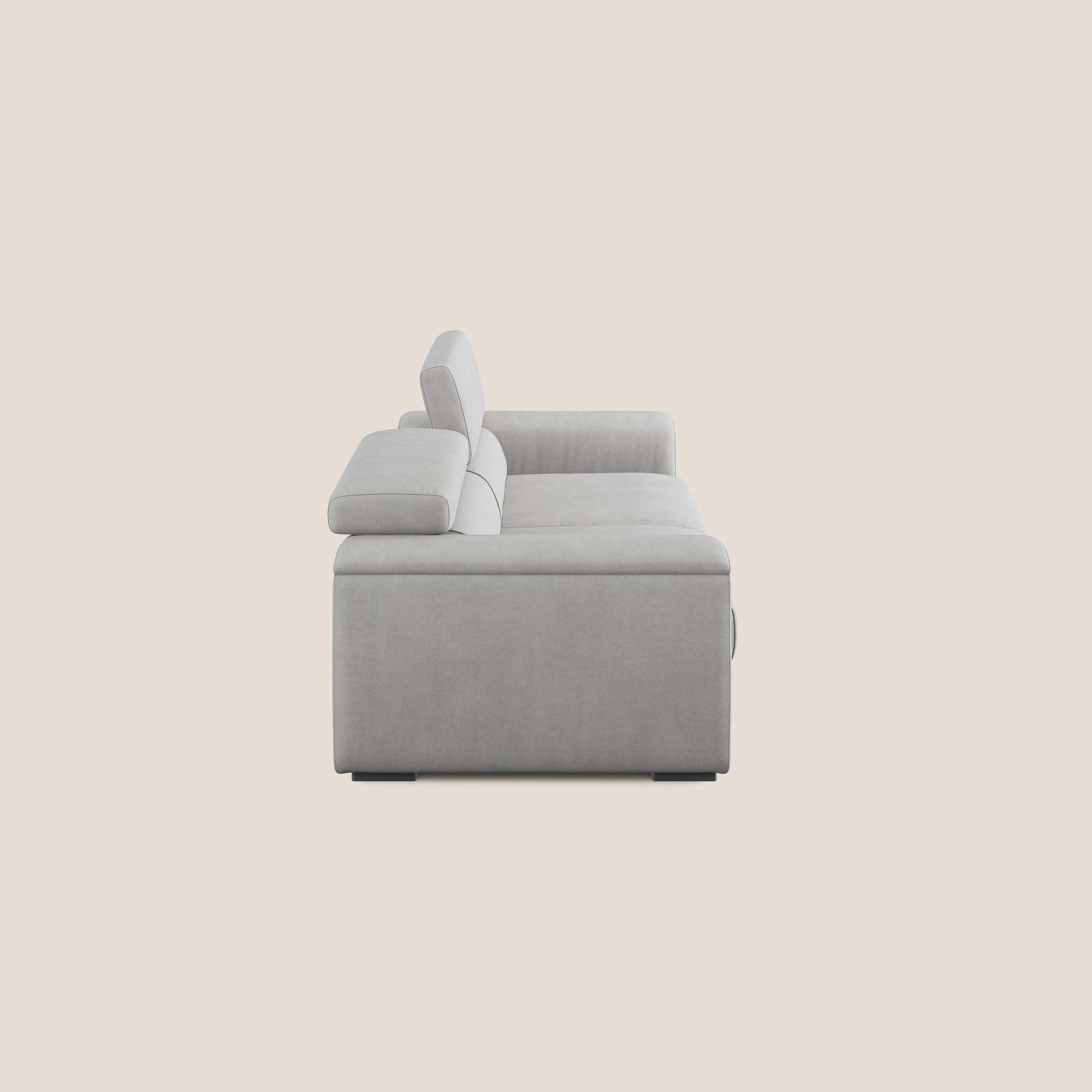 Zeno canapé linéaire avec pouf extractible en tissu doux imperméable T02 gris clair - Image 4