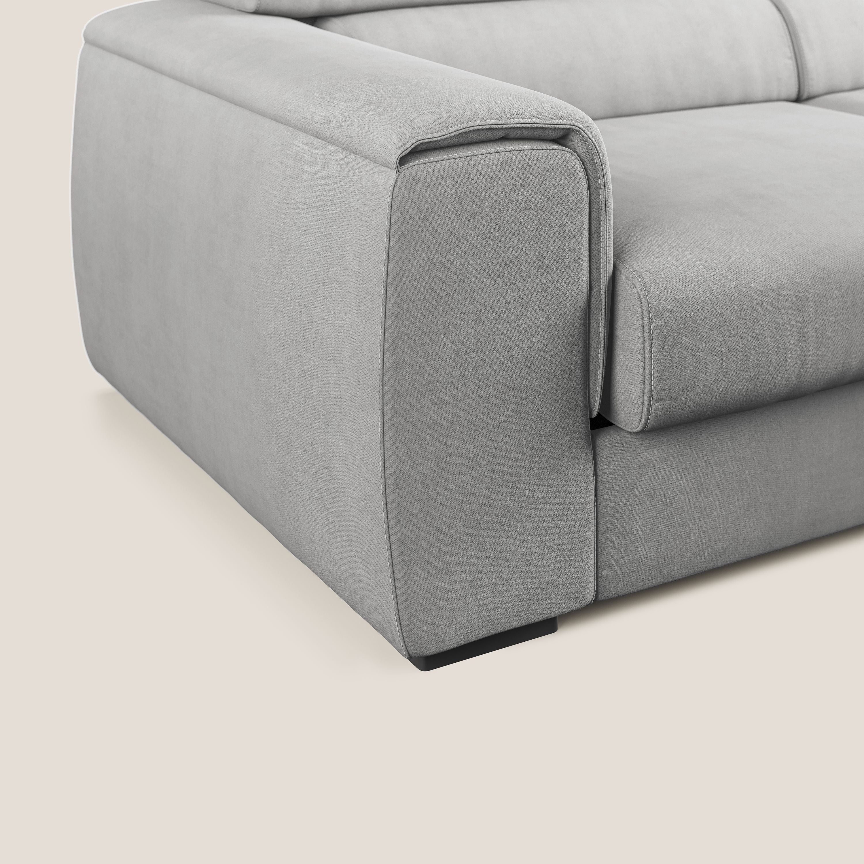 Zeno canapé linéaire avec pouf extractible en tissu doux imperméable T02 gris clair - Image 6