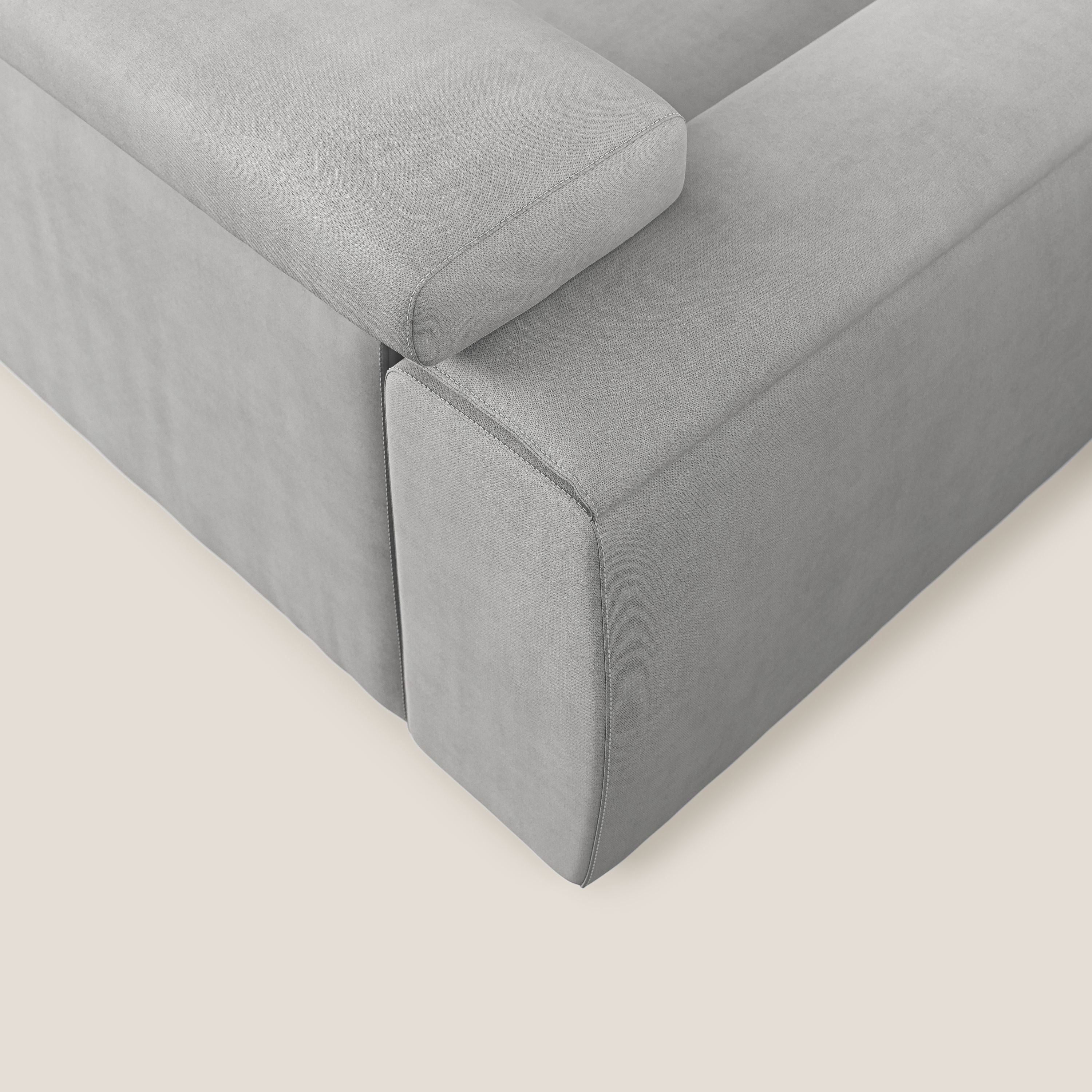 Zeno canapé linéaire avec pouf extractible en tissu doux imperméable T02 gris clair - Image 7