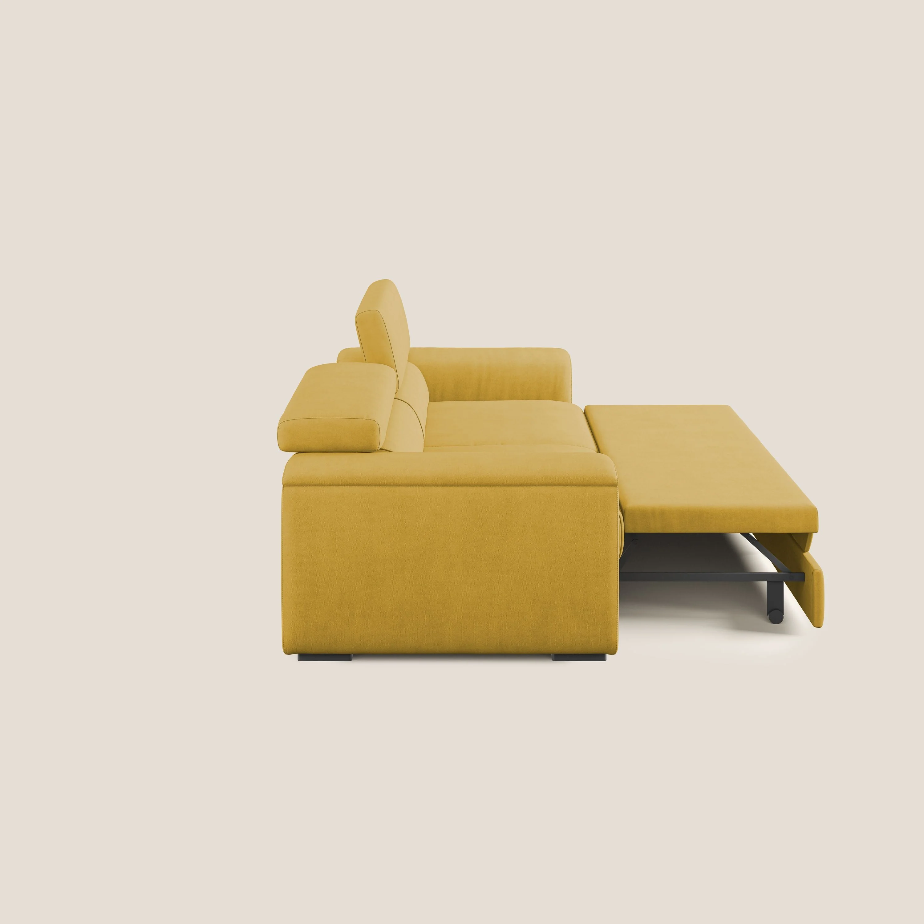 Zeno canapé linéaire avec pouf extractible en tissu doux imperméable T02 jaune - Image 10