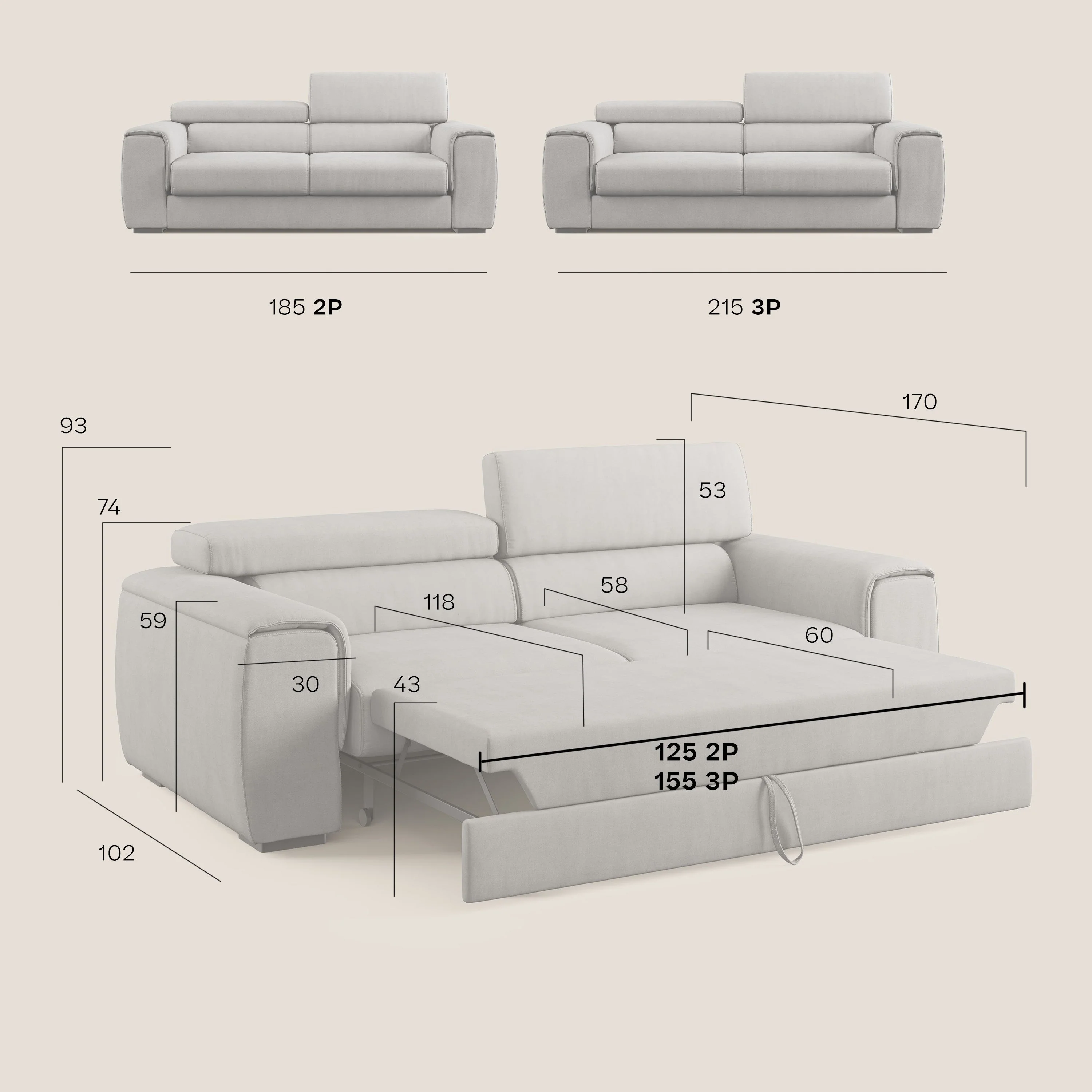 Zeno canapé linéaire avec pouf extractible en tissu doux imperméable T02 jaune - Image 12
