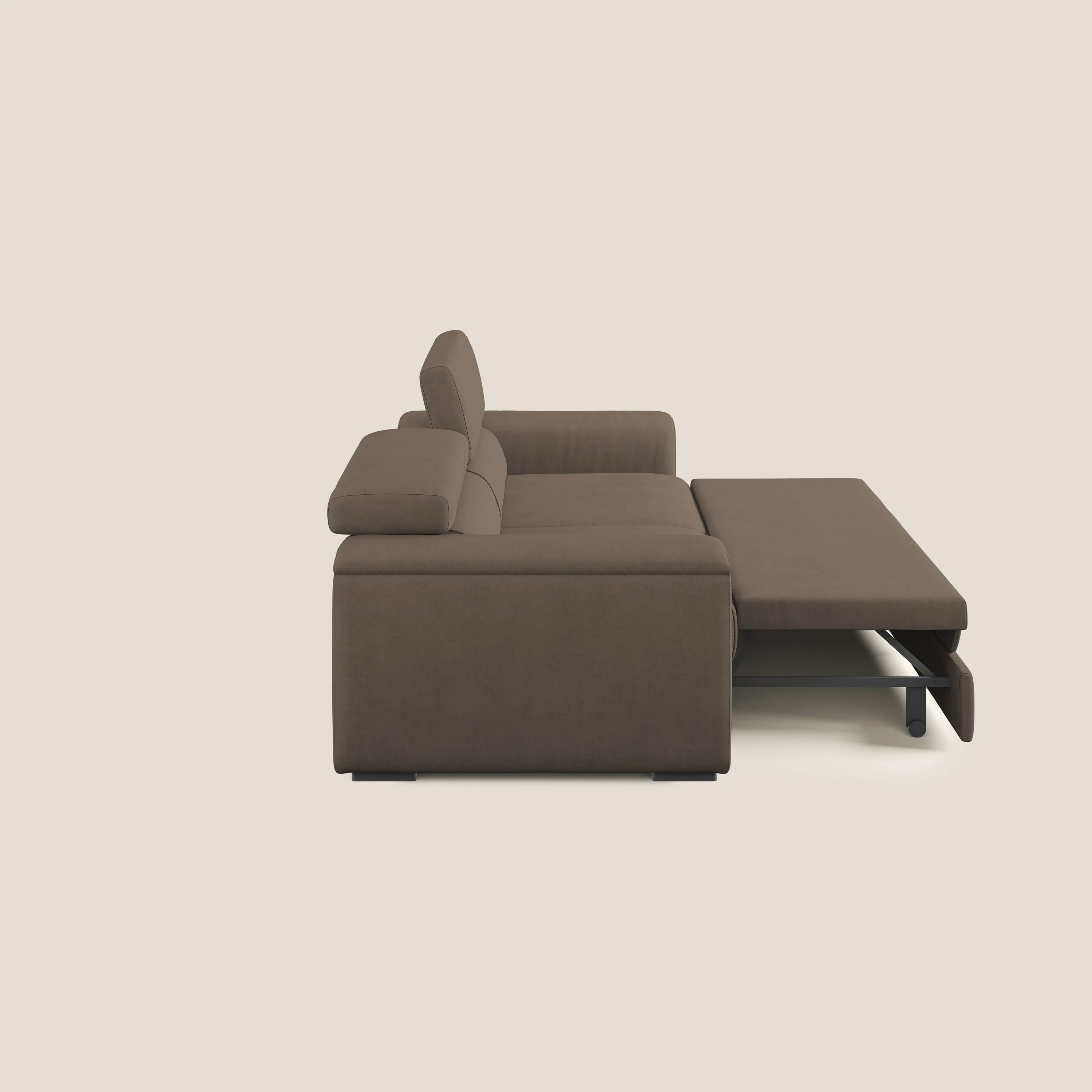 Zeno canapé linéaire avec pouf extractible en tissu doux imperméable T02 marron - Image 10