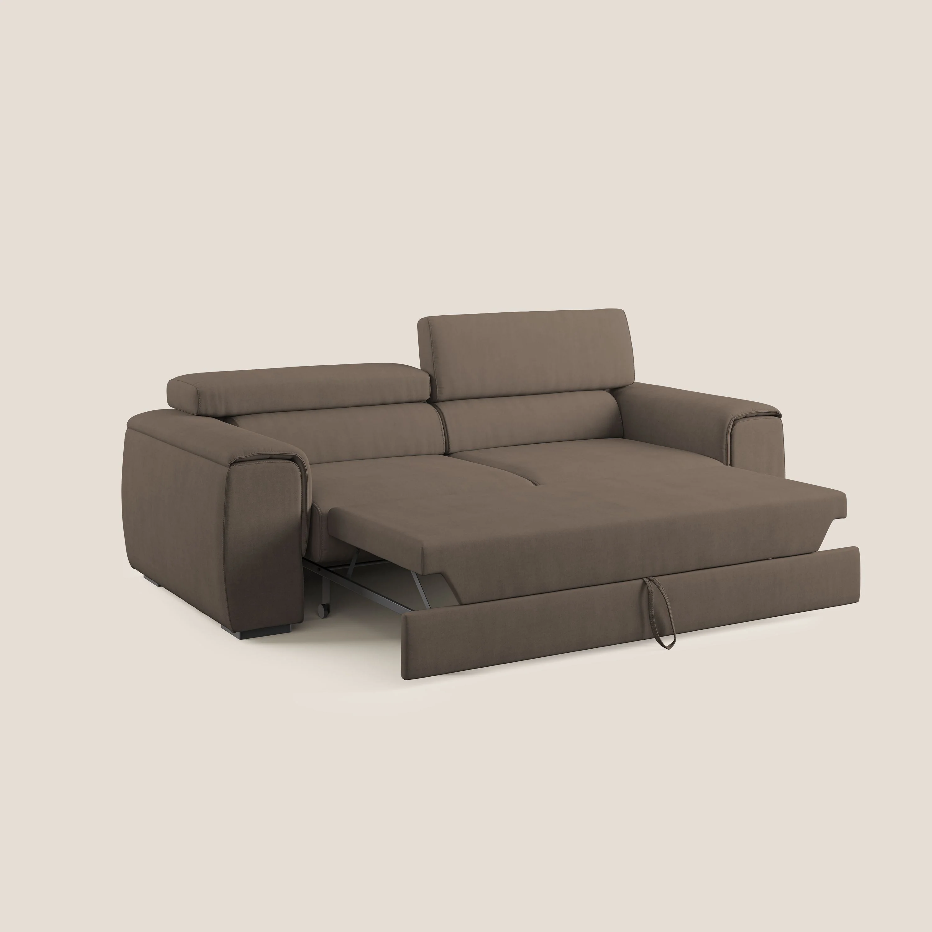 Zeno canapé linéaire avec pouf extractible en tissu doux imperméable T02 marron - Image 2